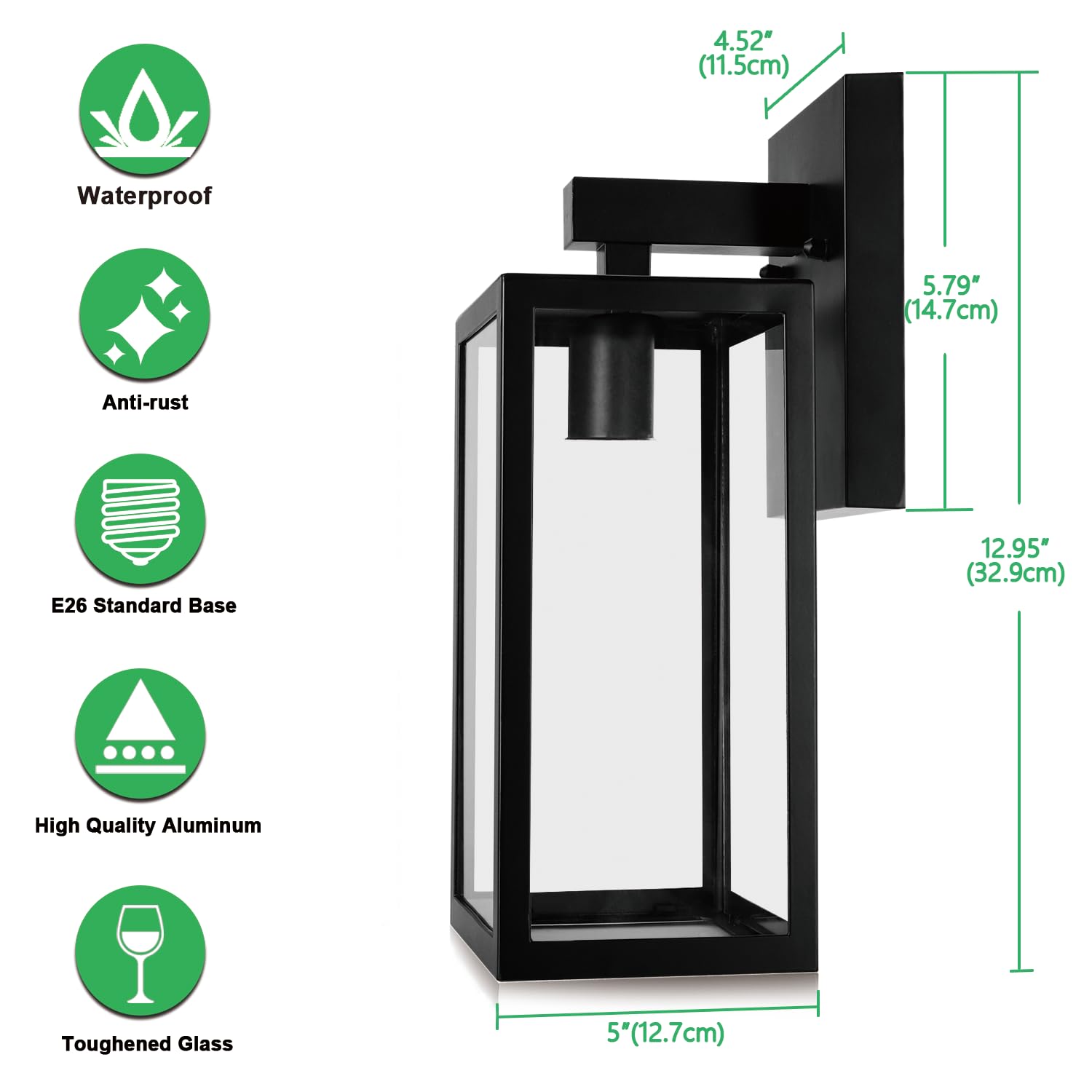 MAXvolador Outdoor Wall Lantern, Black Aluminum Waterproof Sconce Light, Model 2032BC, E26 Base with Clear Glass
