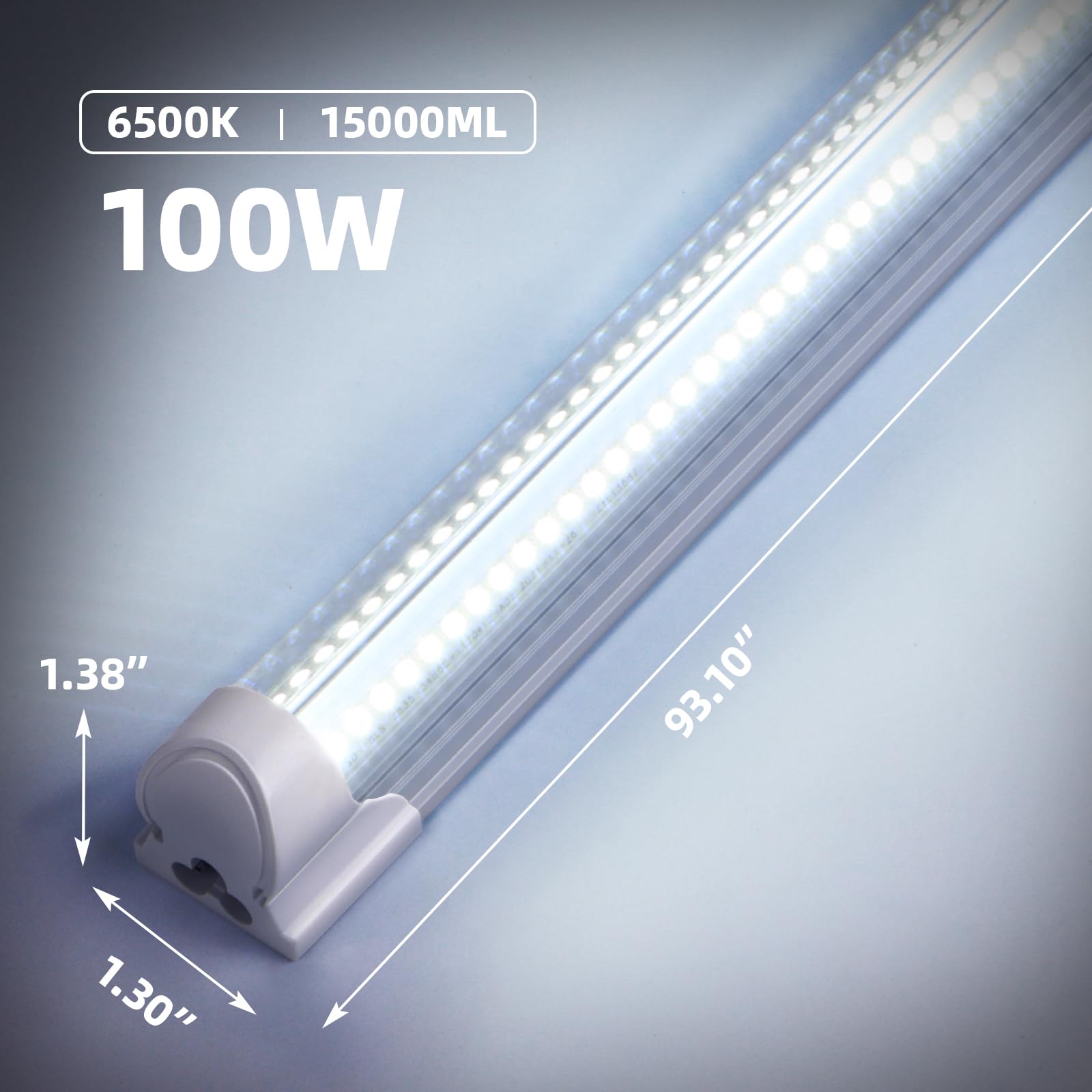 Barrina 8FT LED Shop Light, 100W, 15000LM, 6500K, Linkable V Shape, 10 Pack, ETL Listed, Aluminum Ceiling Fixture
