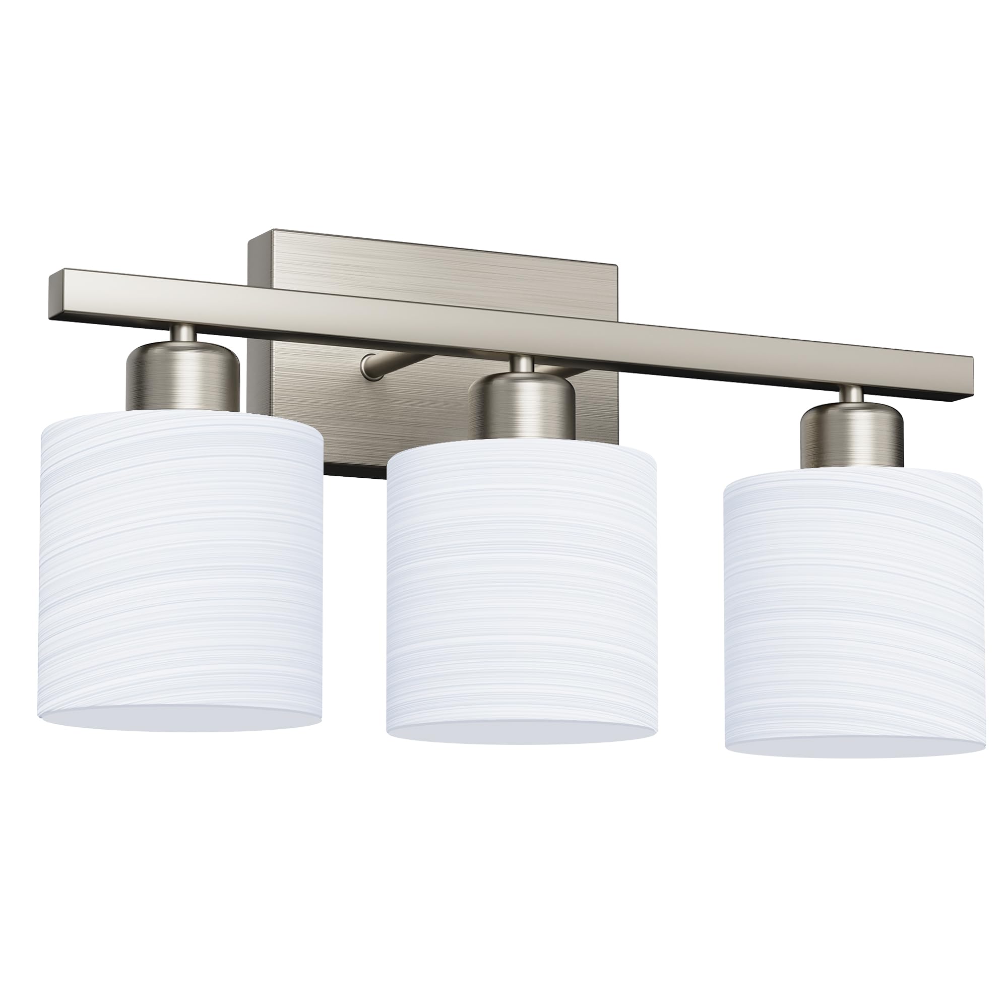 PARTPHONER Bathroom Light Fixtures - 3-Light Vanity Lights, Brushed Nickel, Textured Frosted Opal Glass Shades, Model STR0-VL-001