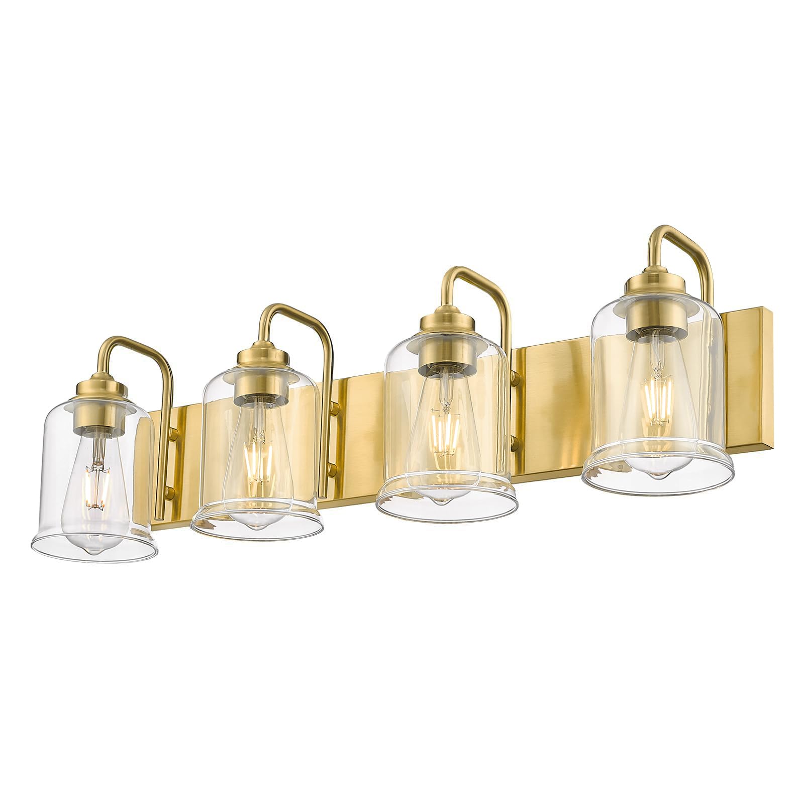 Zeyu 4-Light Brushed Gold Vanity Light, Modern Wall Sconces For Mirror Kitchen Bedroom, Bathroom Wall Lights With Clear Glass Sh