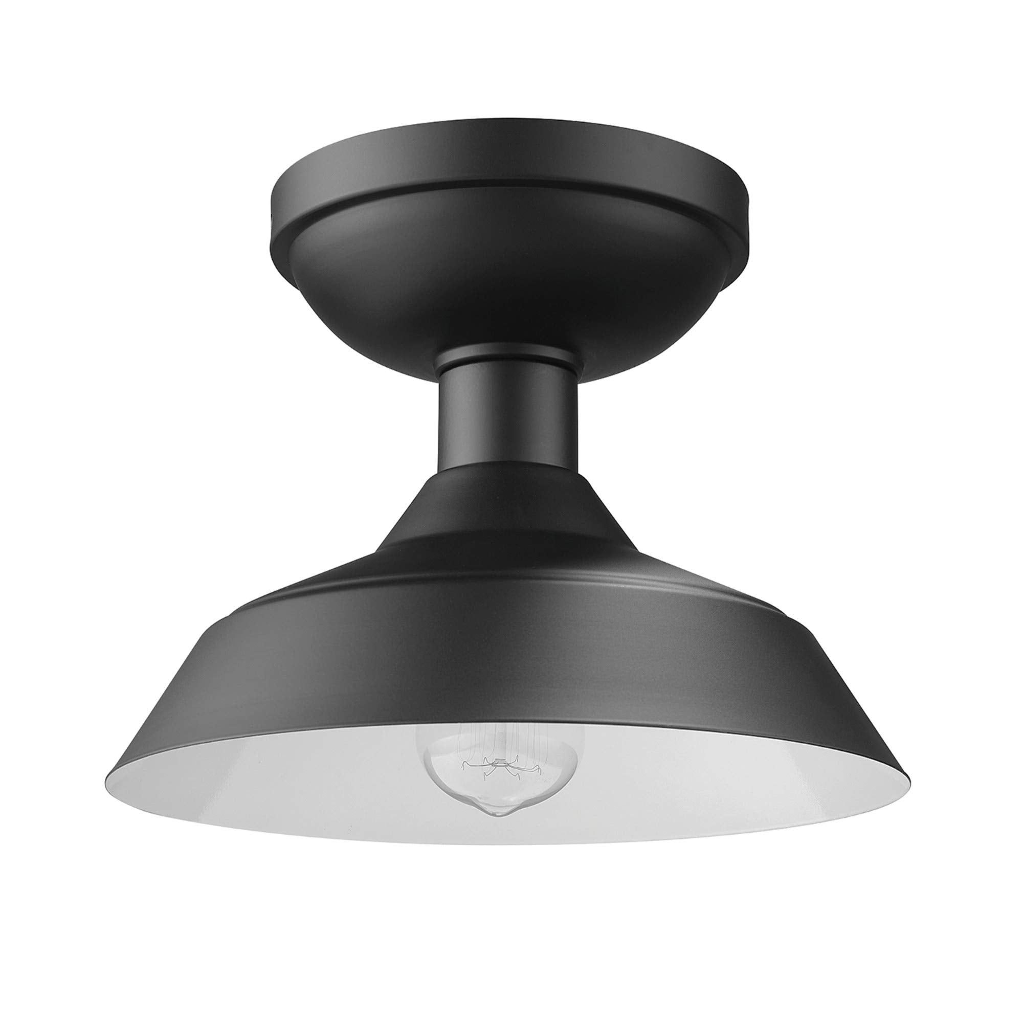 Globe Electric 44677 Kurt 1-Light Flush Mount Ceiling Light, Metal, Matte Black, Indoor/Outdoor, Bulb Not Included
