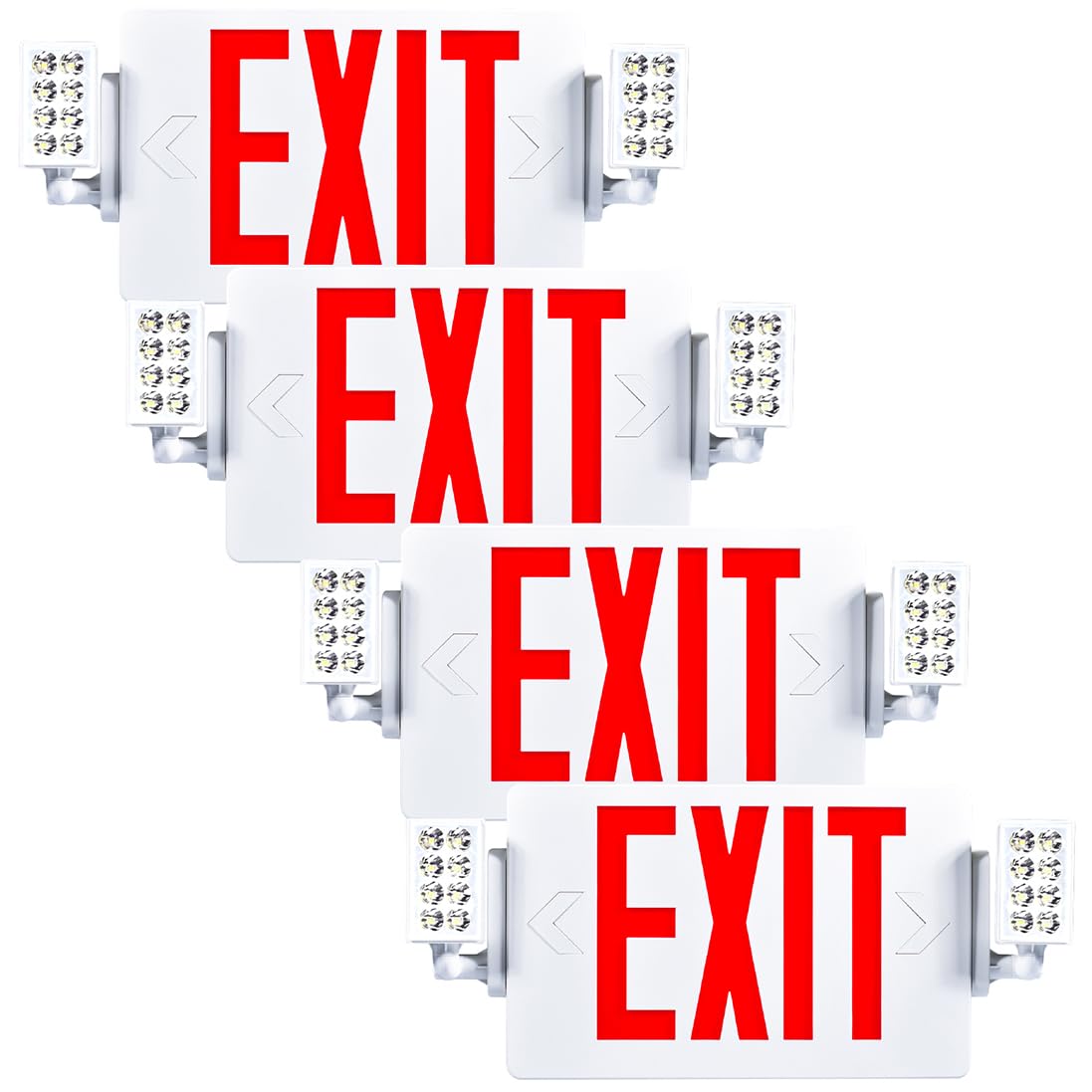 Sunco Exit Signs with Emergency Lights, Red, 4 Pack, Double Sided, Adjustable LED, Backup Battery, UL Listed, Model EX_2H-RED-4PK