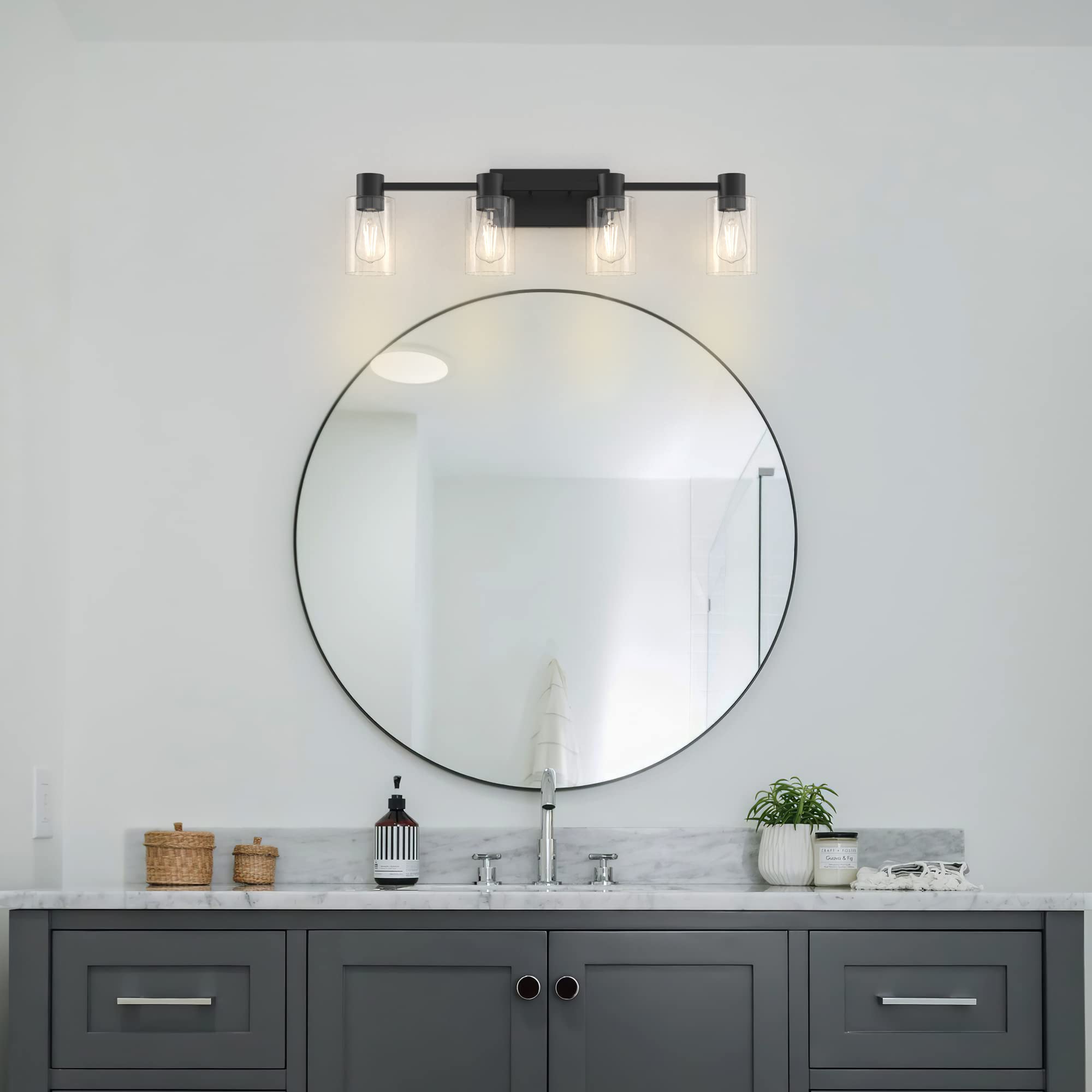 Esfos 4-Light Modern Vanity Light Fixtures Over Mirror, Matte Black Bathroom Light Fixtures, Vanity Lights, Wall Sconce with Cle