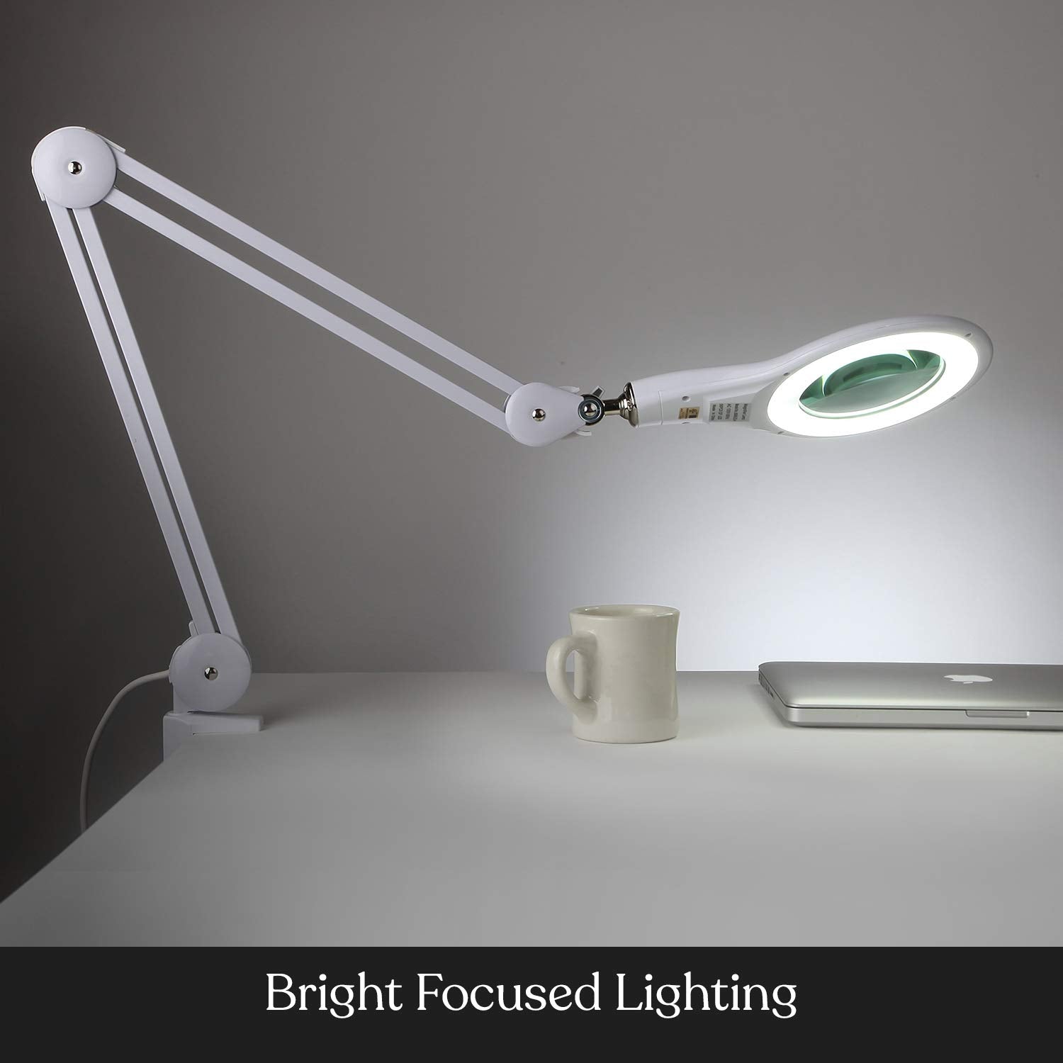 Brightech LightView PRO Magnifying Desk Lamp, 2.25x Magnifier, Adjustable, White, Model LTVEWDL
