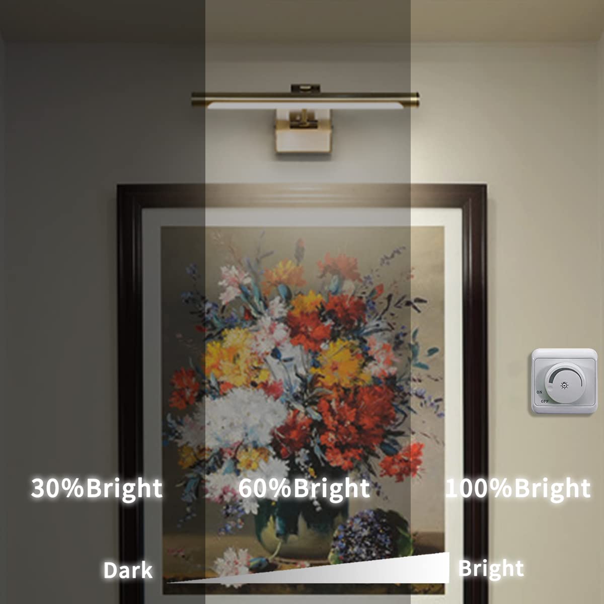 Joosenhouse Dimmable Picture Light - Antique Bronze, 16.53" Long, 3000K Warm White, Hardwired, Model 7110-D, Acrylic Art Display Light