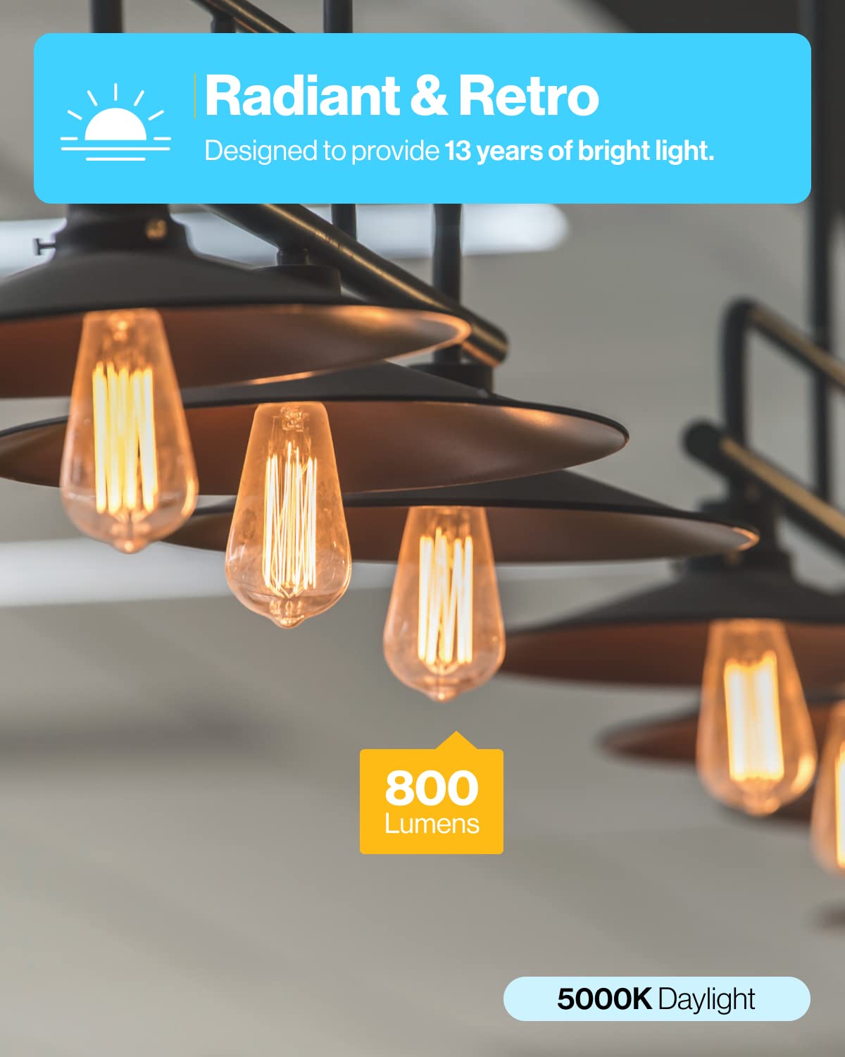 Sunco 16 Pack 60W Vintage Led Edison Bulbs Equivalent 8.5W Cri92 800 Lumens, Dimmable St64 Filament 5000K Daylight E26 Medium Base Light Bulbs High Brightness Clear Glass Waterproof - Ul