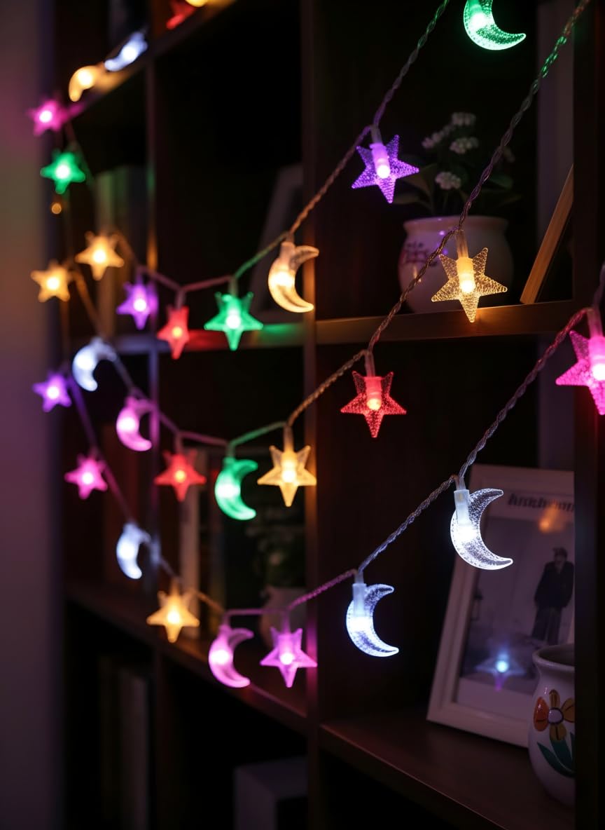 KEPABIGLE Star and Moon String Lights, 30 LED Battery Powered Fairy Lights, Waterproof for Outdoor Indoor Decor, Bedroom, Patio,