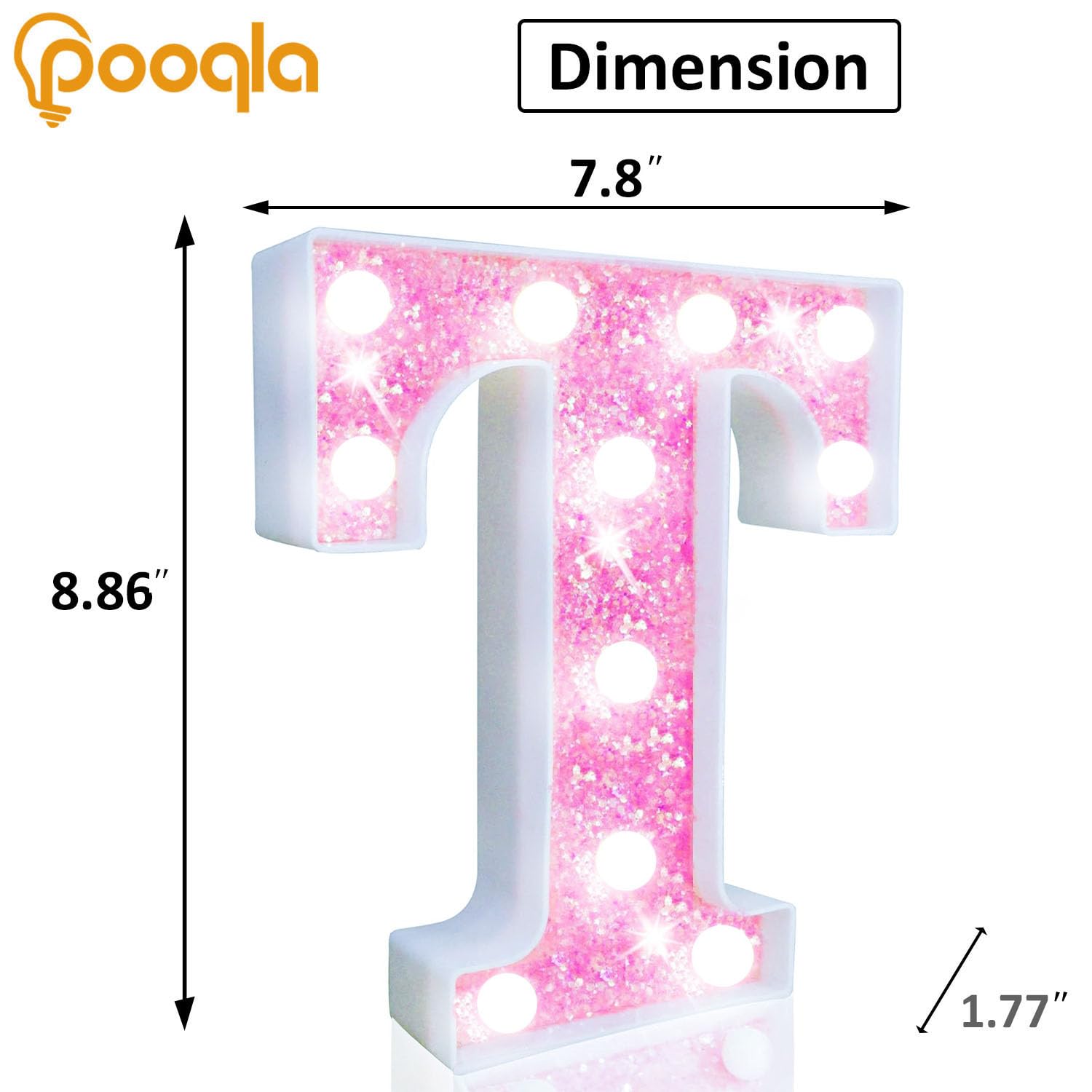 Pooqla Led Marquee Letter Lights  Light Up Letters Glitter Letter Sign Girls Gift  Battery Powered Night Light Pink Birthday Party Room Wedding Christmas Girls Bedroom Dorm Decoration  Cool White T