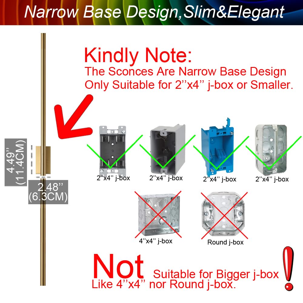 Reddragon Lighting Set Of 2 Modern Linear Led Wall Light Hardwired Dimmable 48 Inch Slim Tube Waterproof Vanity Wall Sconce For Living Room Corridor Bathroom (2 Pack, 48'', Gold, Dimmable)