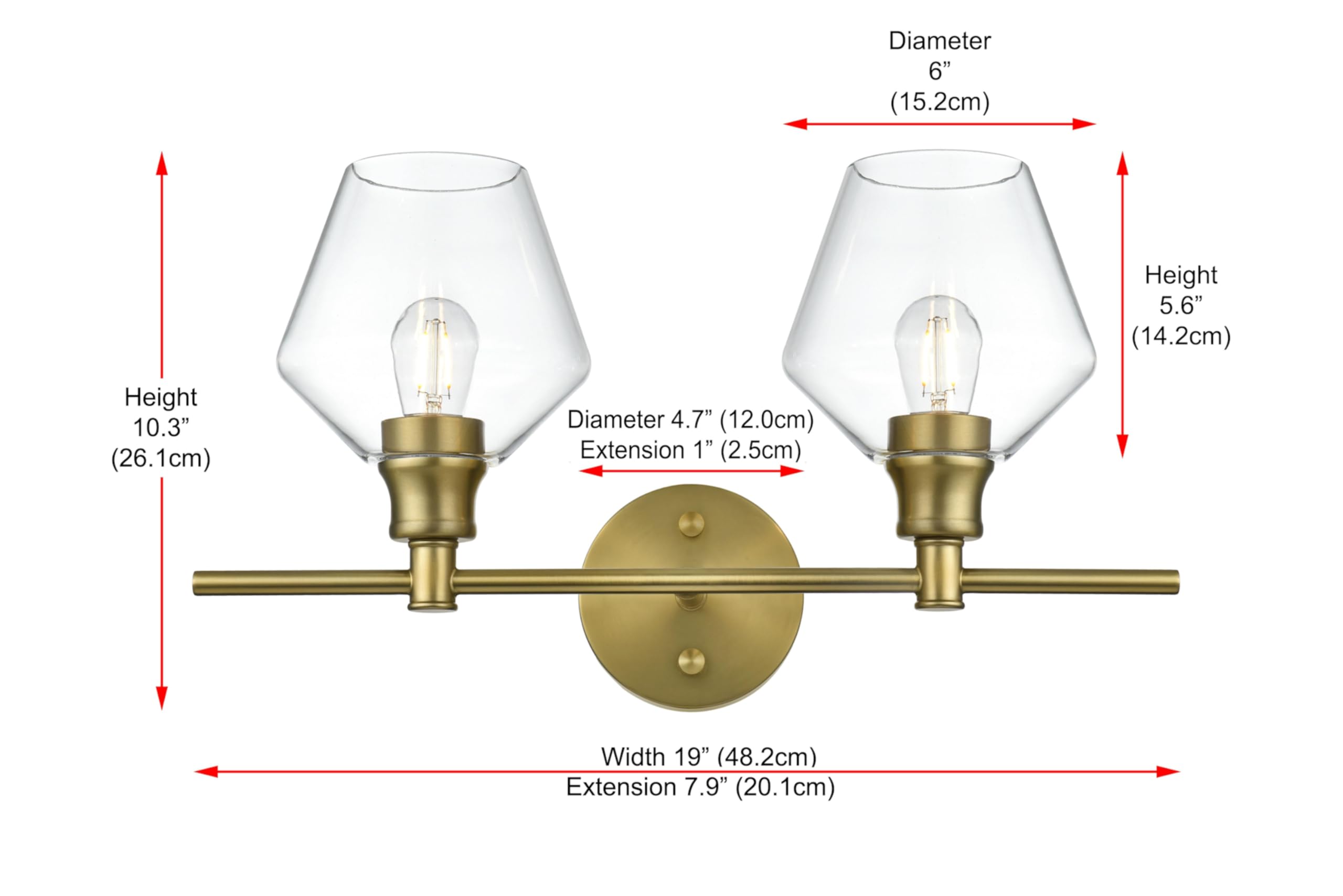 Living District Gene Industrial Mid-Century Modern 2 Light Entryway and Bathroom Wall Sconce in Black and Clear Glass