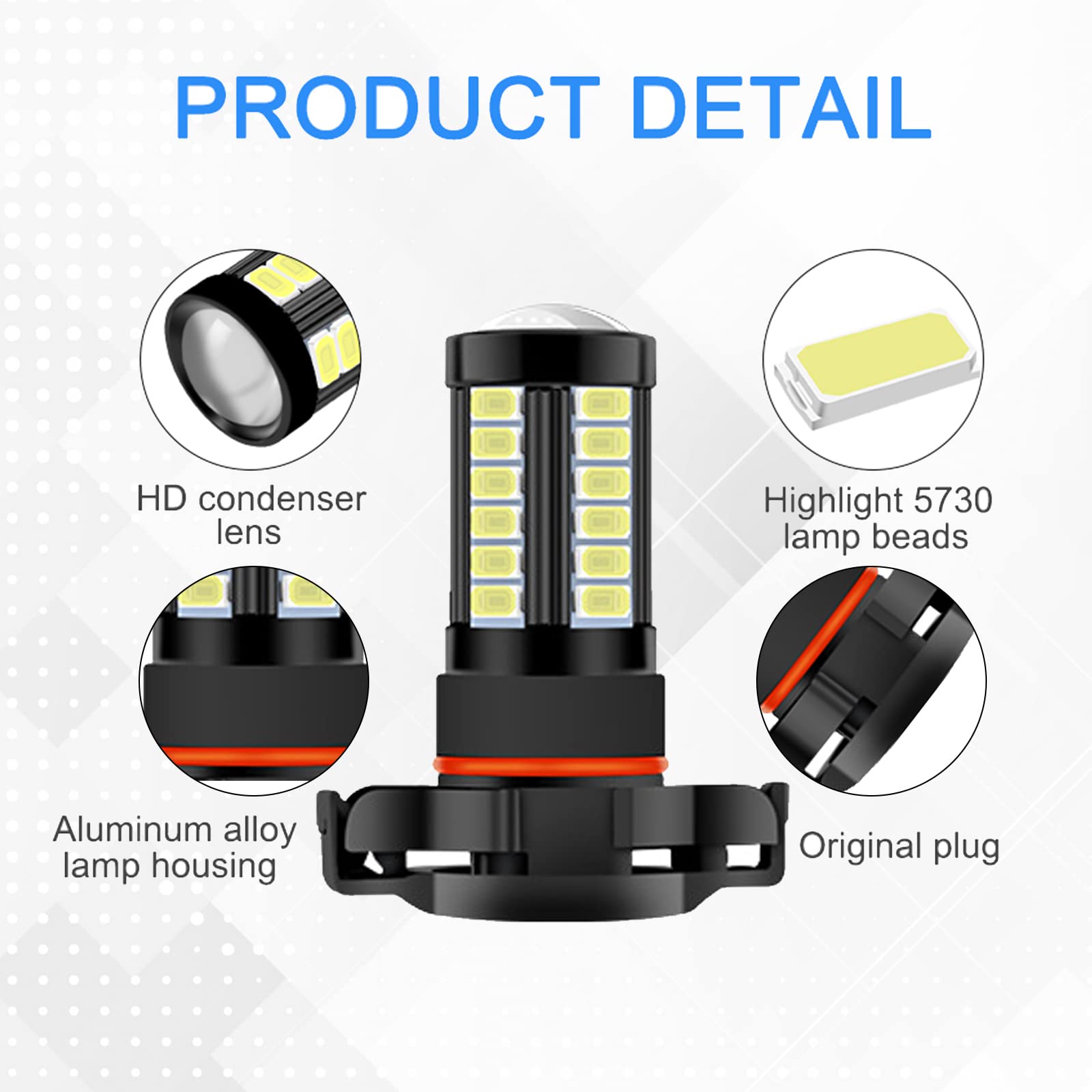 Yonput 2 PCS H16/5202/5201 LED Fog Lights Bulb, 6500K Xenon White, 2800 Lumens Super Bright 5730 33-SMD Chips LED Running Lights