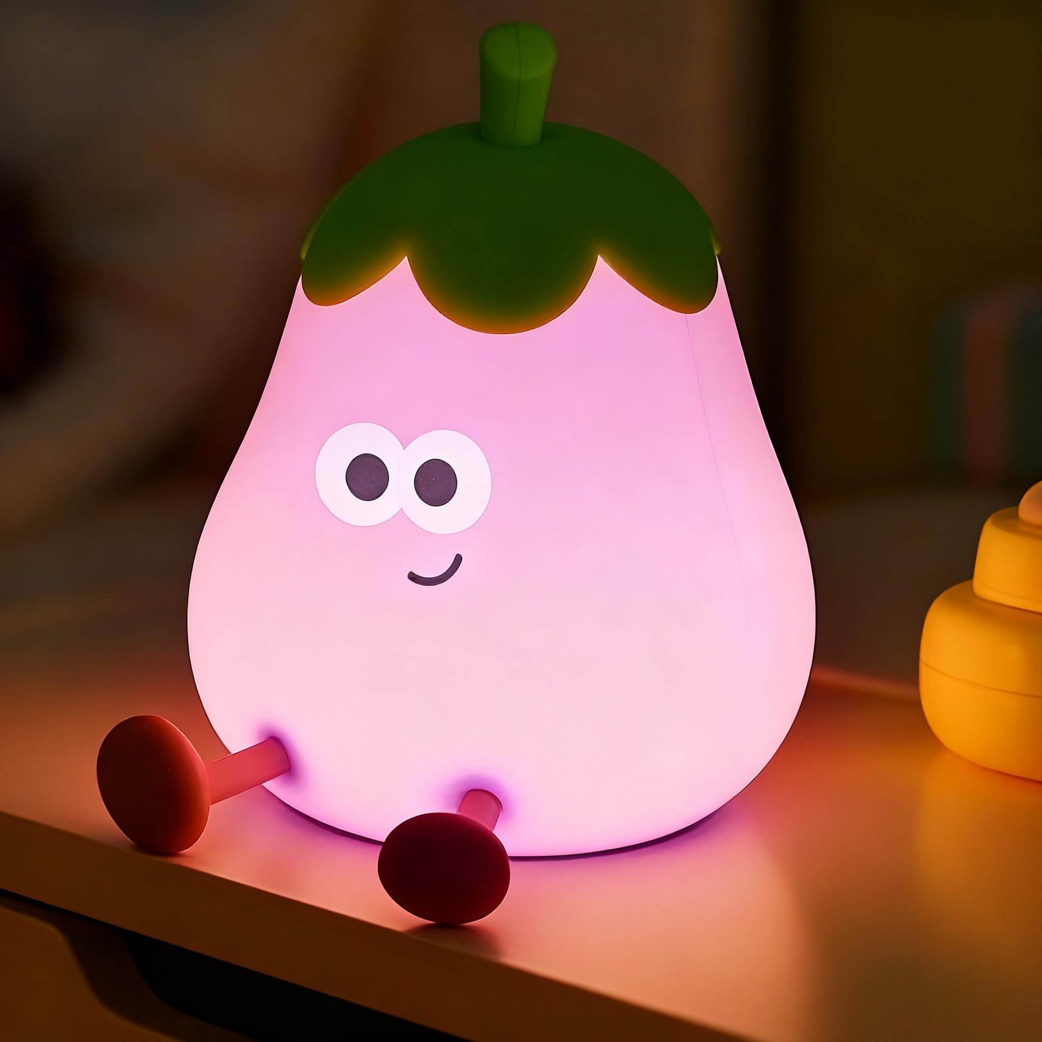 Tarinks Eggplant Night Light for Kids  Nursery Night Lights  Bedside Touch Lamp  Cute Silicone Nightlight for Baby Toddler  3 Level Dimmable Soft Night Lamps Gift for Bedroom Kids Room Decor