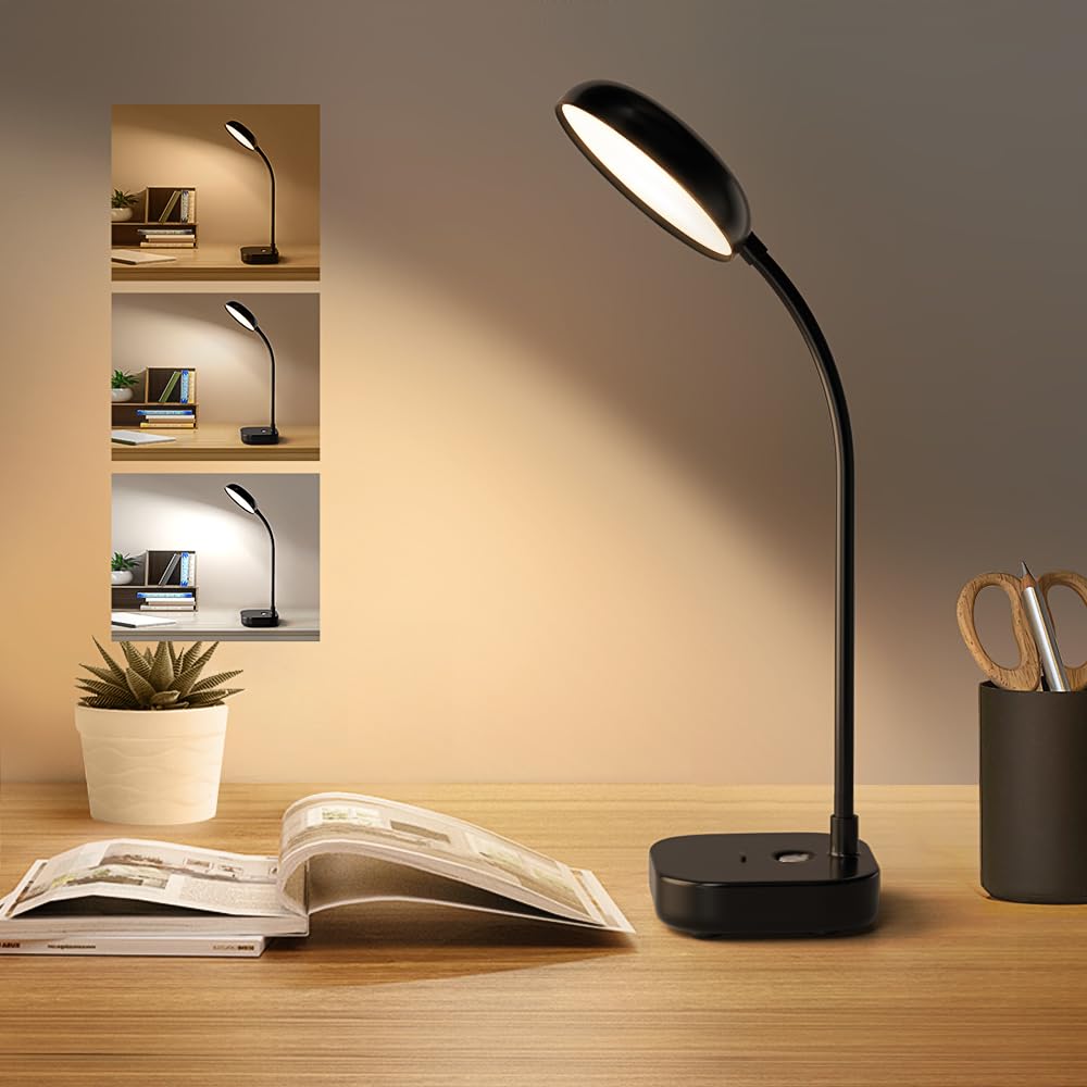 Hepan Block Small Led Desk Lamp Rechargeable,2 Pack Black,20Pcs Eye Protection Light Bead,3 Color Lights,Adjustable Brightness,4