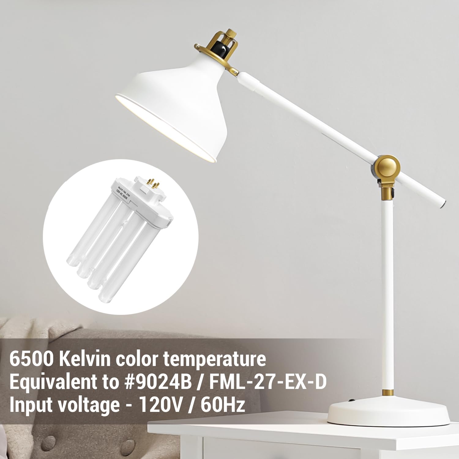 Mygift Fluorescent Light Bulb 4 Pin 6500K 27 Watt With Quad Tubes Gx10Q-4 Base, Replacement Bulb For Light Of America Lamps