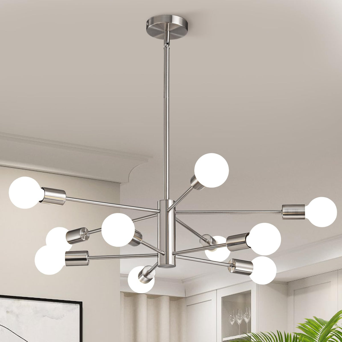 Kaisite Modern Chandelier Light Fixture Brushed Nickel Sputnik Chandel ...