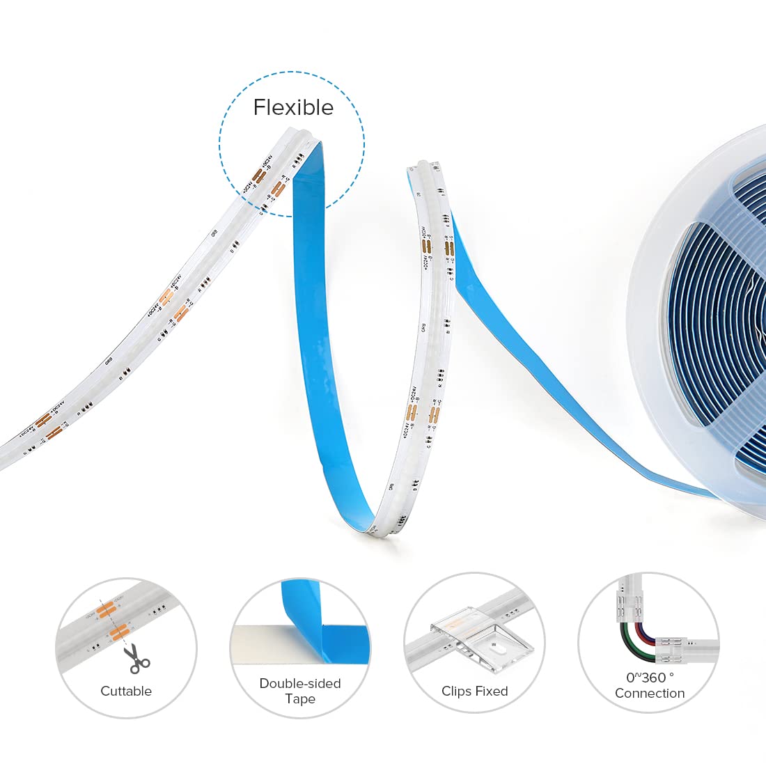 BTF-LIGHTING RGB LED Strip 840LED/m DC24V Color Changing 32.8FT Flexible High Density Indoor Decor Model FOB2X5M24V840LRGBW30