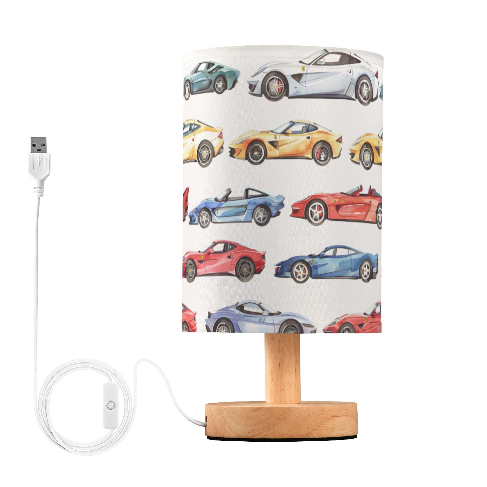 ALAZA Various Racing Cars Table Lamp for Bedroom USB Port Bedside Lamp Small Nightstand Desk Lamp for Girls Boys Kids Room Offic