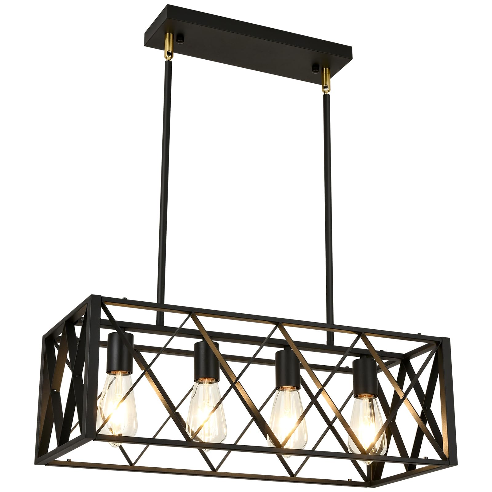 Pretoy Black Farmhouse Chandelier - 4-Light Iron Pendant Lighting for Dining Room & Kitchen Island, Model 00008-4