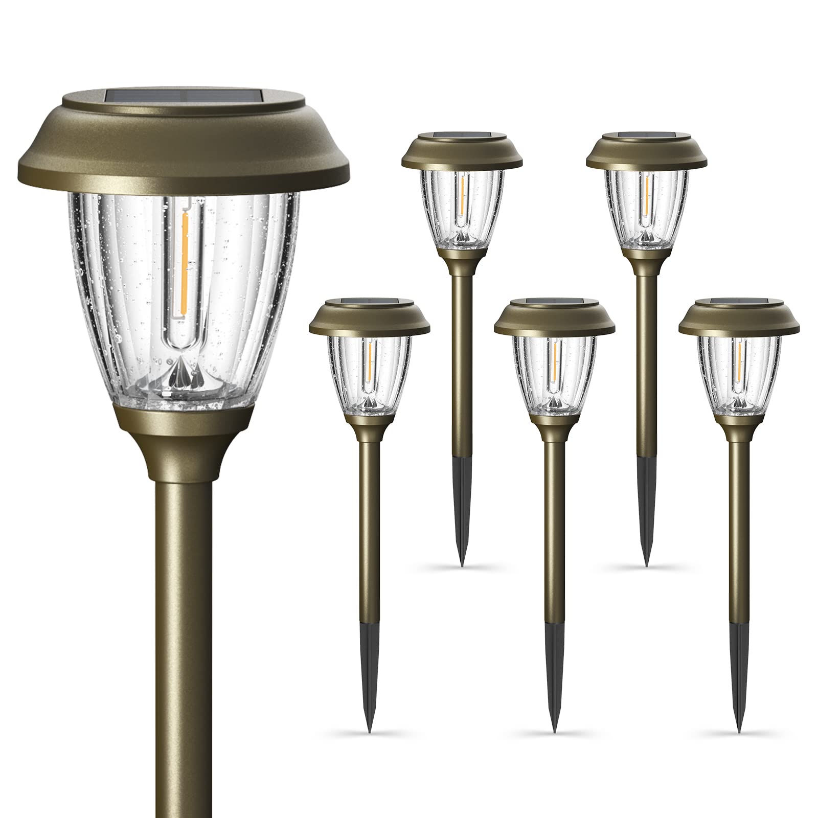 XMCOSY+ Solar Garden Lights, 10/25 LM LED, IP65 Waterproof, Warm White, Bronze, Model SL-0204-06, 6 Pack