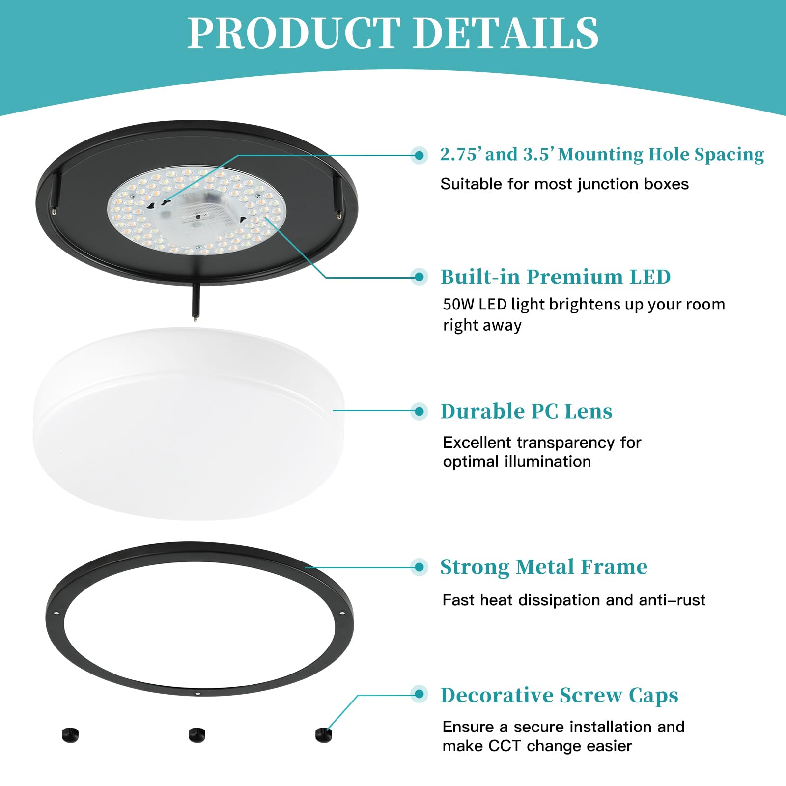 Gozig 16Inch Flush Mount Led Ceiling Light Fixtures Black, 5Cct Adjustable 2700K 3000K 4000K 5000K 6500K, 4500Lm Close To Ceilin