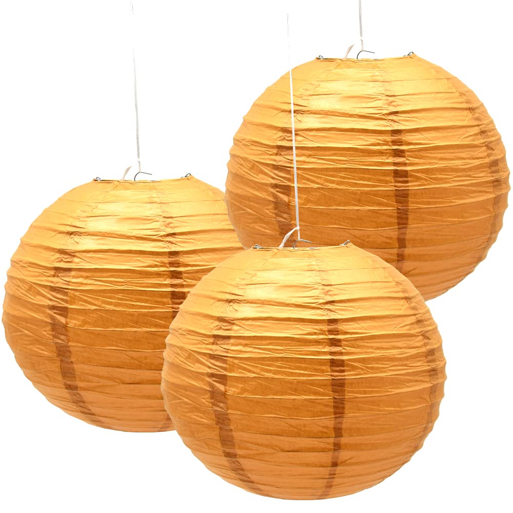 Hocansen 3pcs Paper Lanterns Decorative Round 12in Khaki Metal for Birthday Halloween Wedding Baby Shower Home Decor Party Decoration