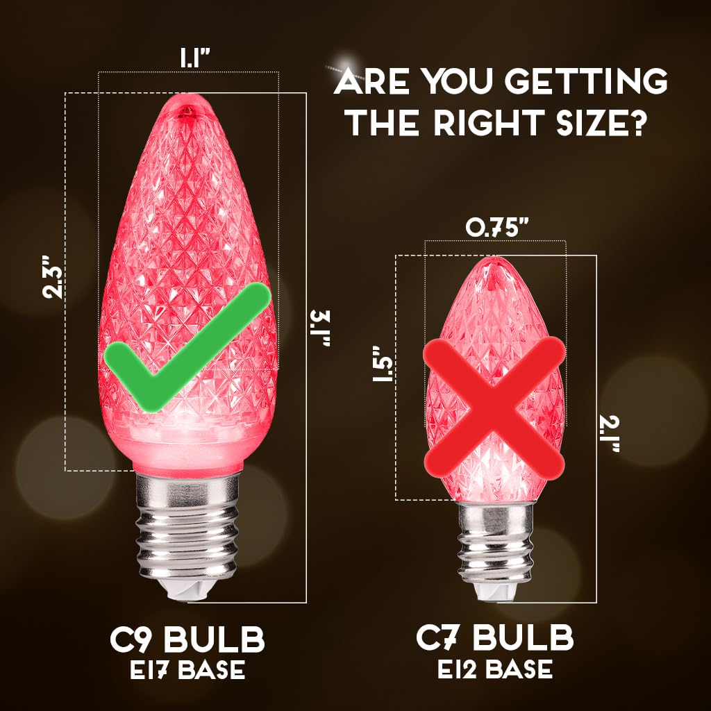 Hlo Lighting Set Of 25 Pink C9 Faceted Led Christmas Light Bulbs For Indoor & Outdoor Use | Durable Replacement Bulbs