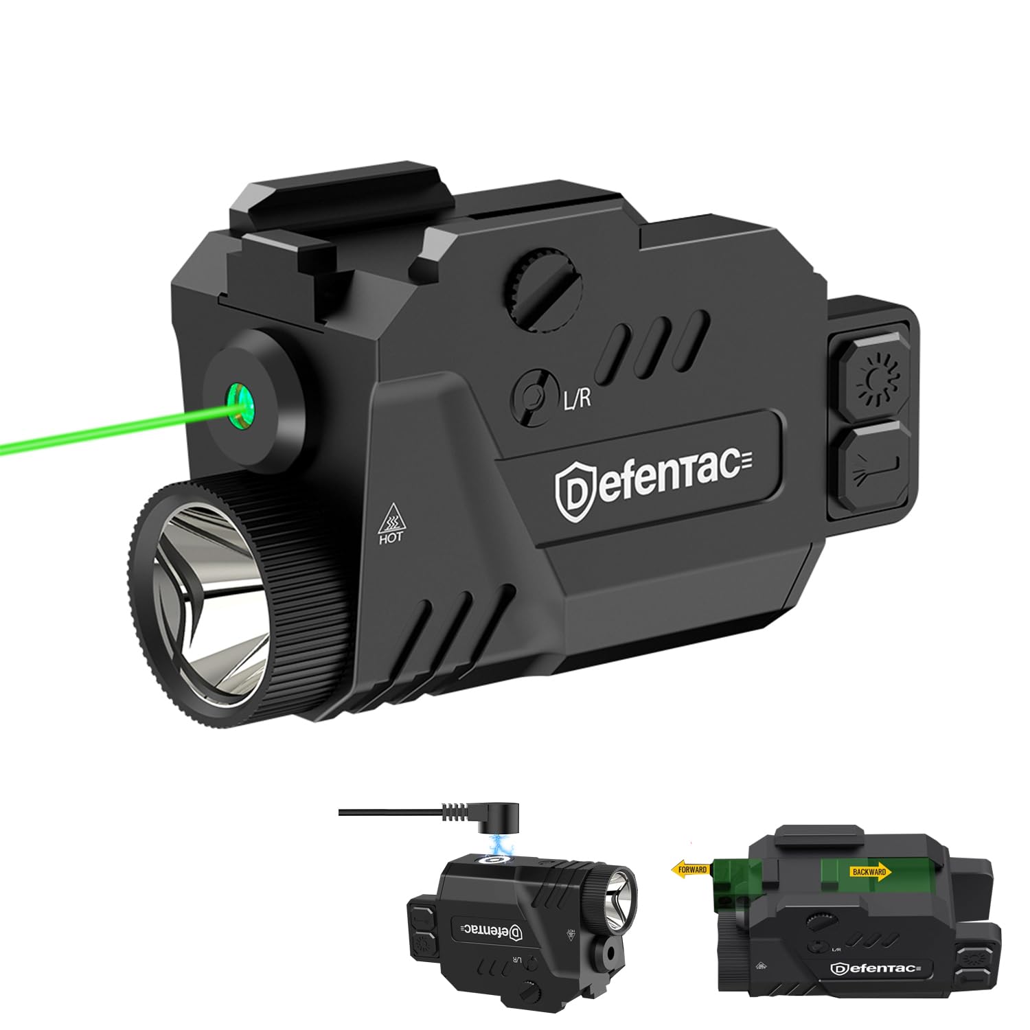 DEFENTAC Handheld Toy Laser Light Combo 800 Lumens  Strobe Tactical Flashlight with Green Beams for Launchers W/a Rail  Magnetic Rechargeable