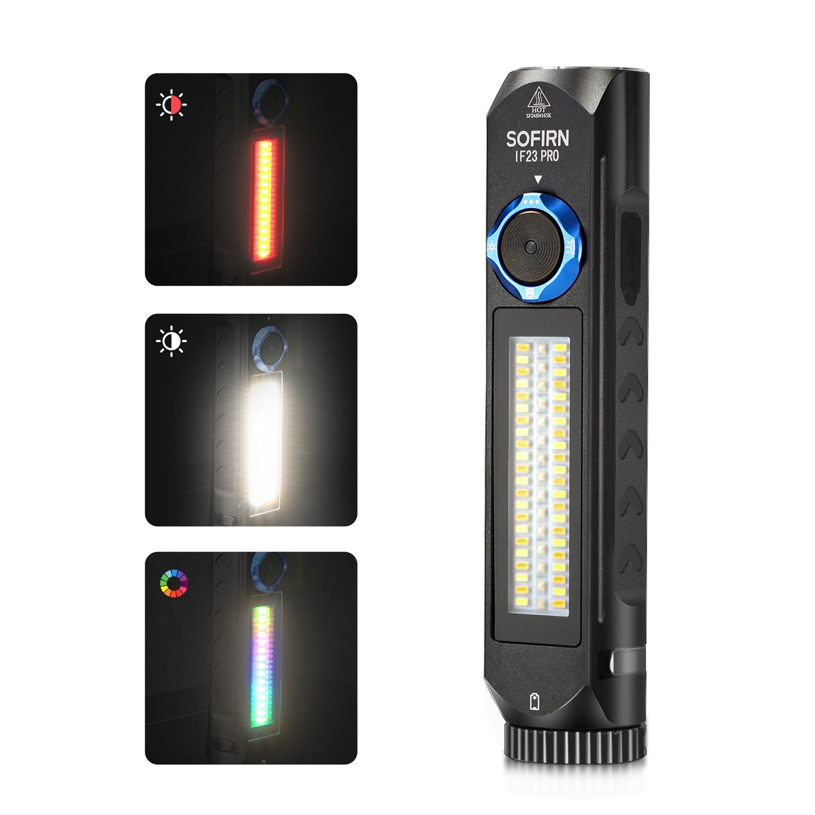 Sofirn If23 Pro Flashlight Rechargeable 5000 High Lumen, Super Bright 3-In-I Flashlight With Side White Light & Rgb Color Light,