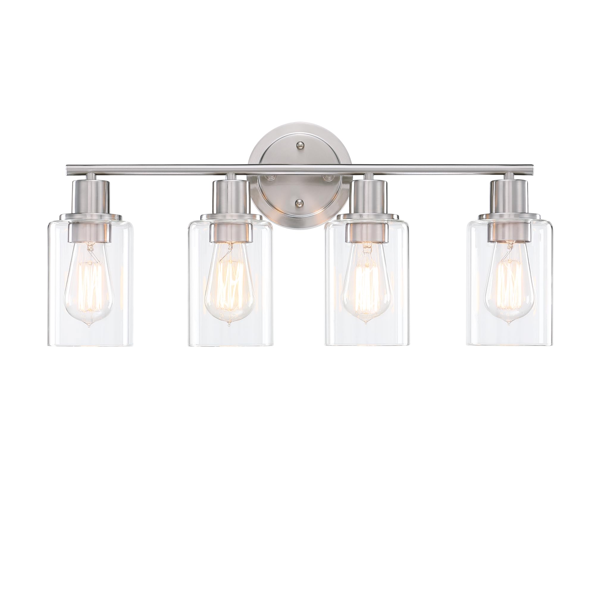 Faymart Brushed Nickel 4-Light Bathroom Vanity Light Fixture Over Mirror, Glass and Metal