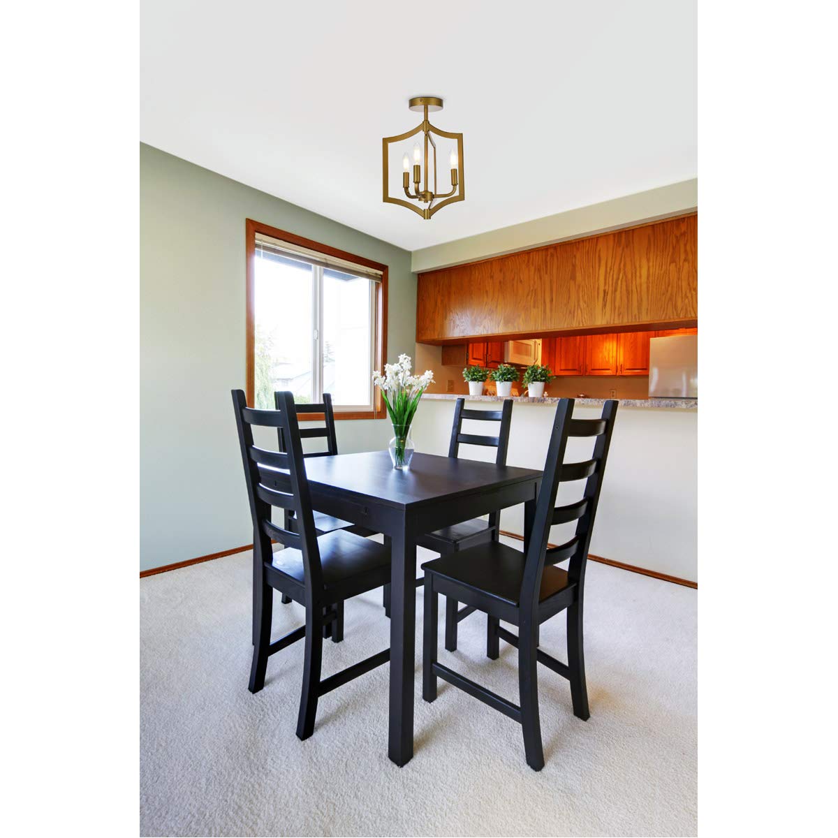 Living District Kiera 3-Light Mid-Century Metal Flush Mount in Brass