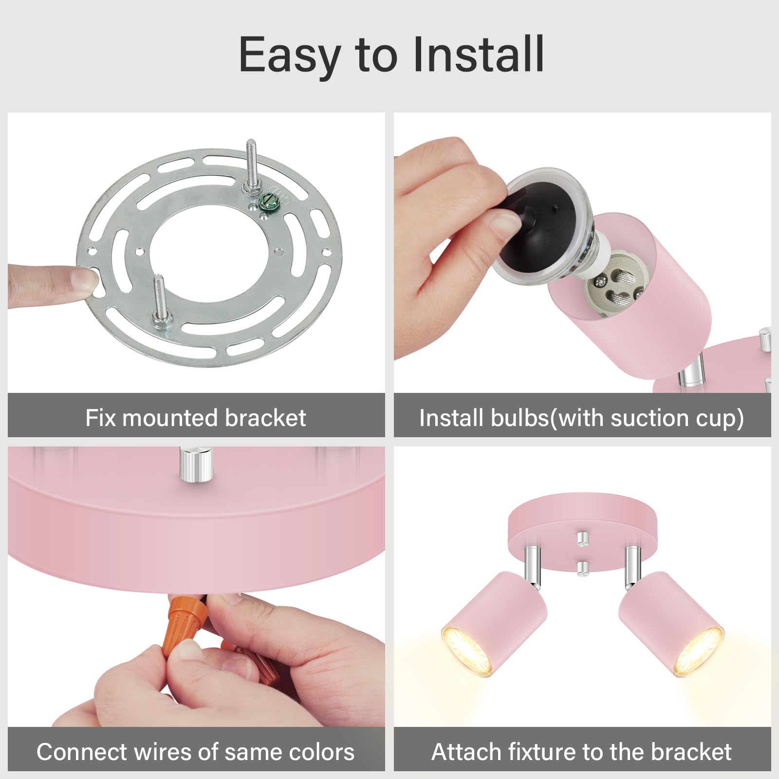 Bricosmocon 2 Light Track Lighting Fixtures Ceiling  Pink Round Directional Spotlight Fixtures  Gu10 Flush Mount Ceiling Fixture  Adjustable Modern Led Track Light For GirlS Room  Bulb Not Included