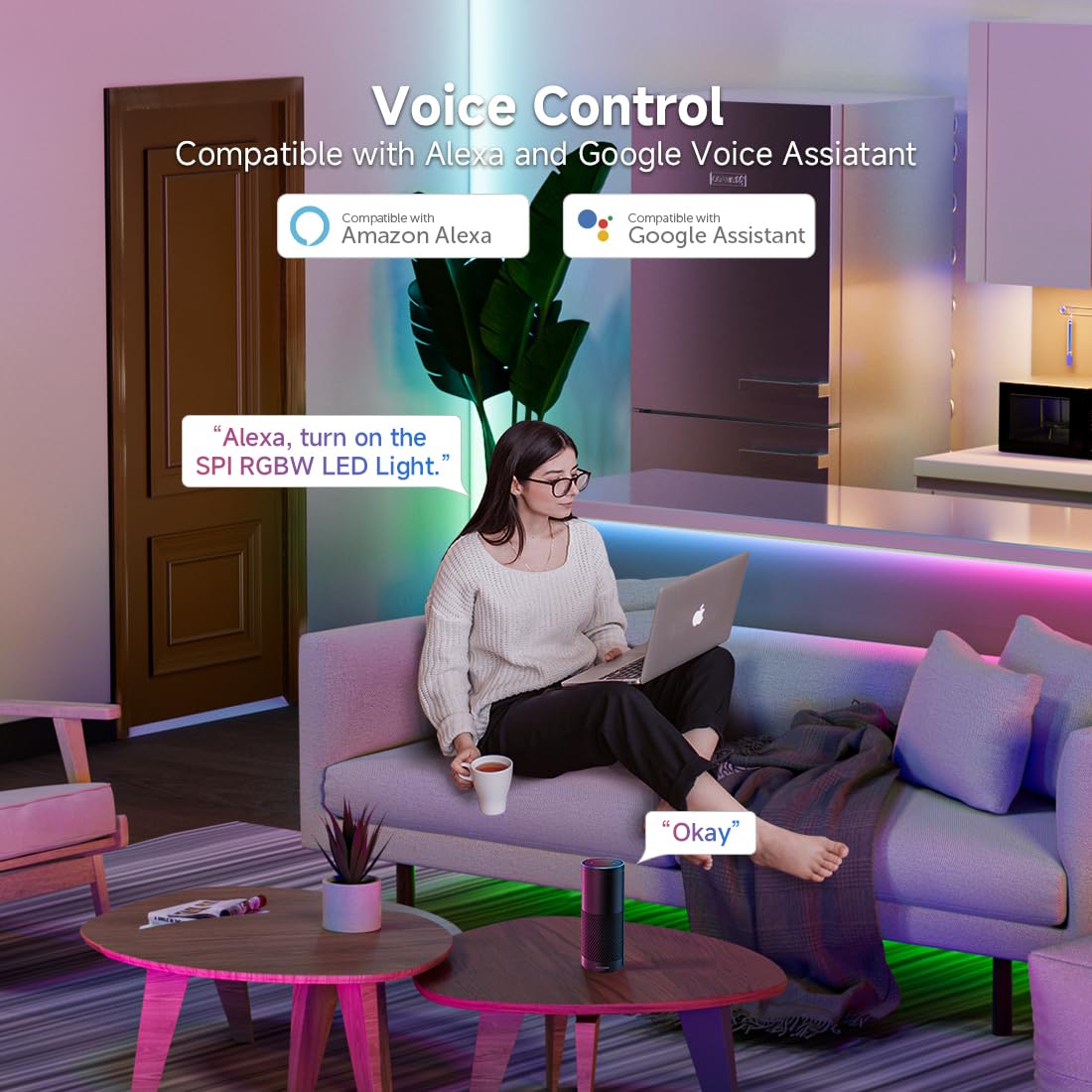 Btf-Lighting Fcob Ws2814 Ic Rgbw 3000K Chasing Color Cob Led Strip Kit Bluetooth Wifi Alexa Music Controller 16.4Ft Dc24V Addres