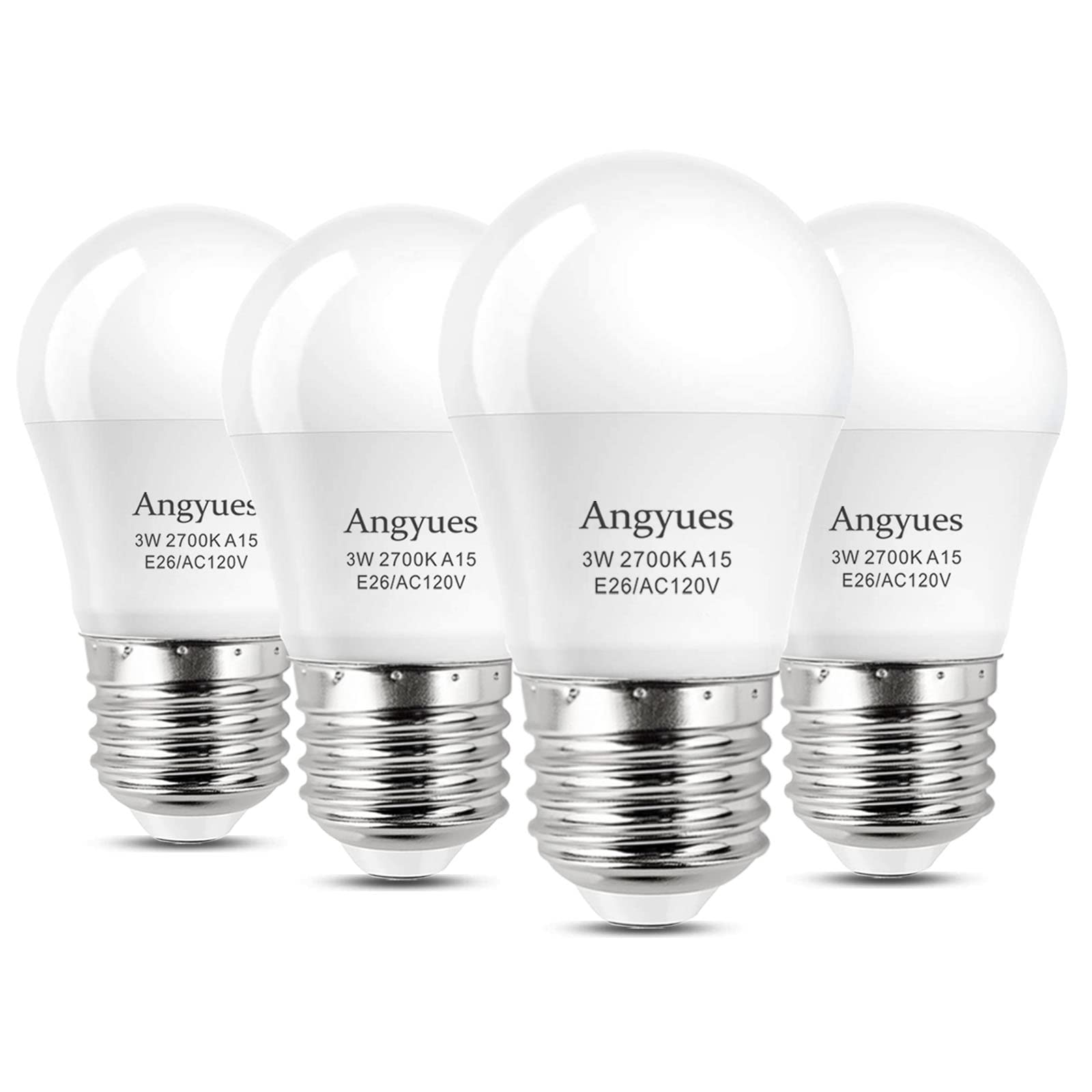 Angyues 3W Led Bulb Equivalent 25Watt Light Bulbs, 120V A15 Led Bulb Warm White 2700K Energy Saving Home Light Bulb E26 Base Cei