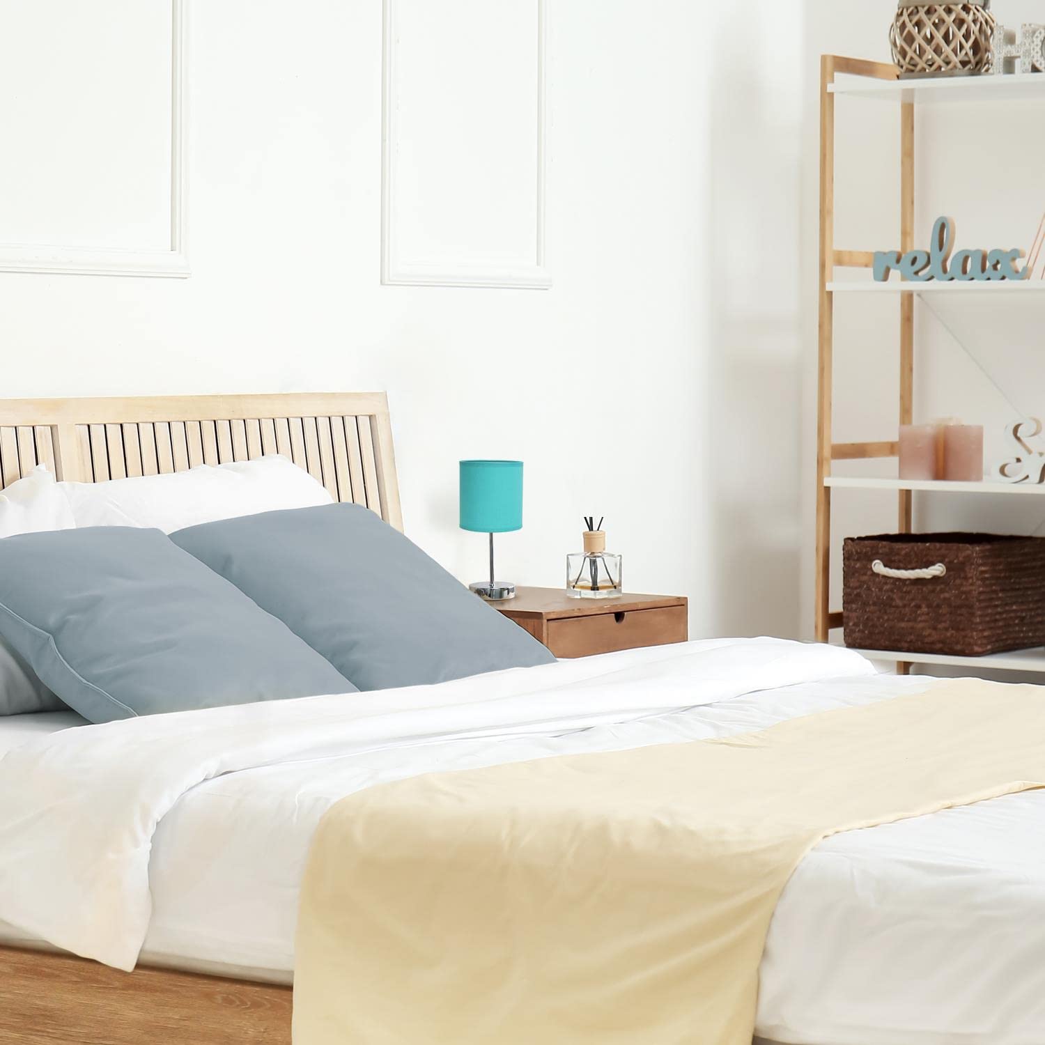 Creekwood Home Chrome Petite Metal Bedside Table Desk Lamp With Fabric Drum Shade, Blue