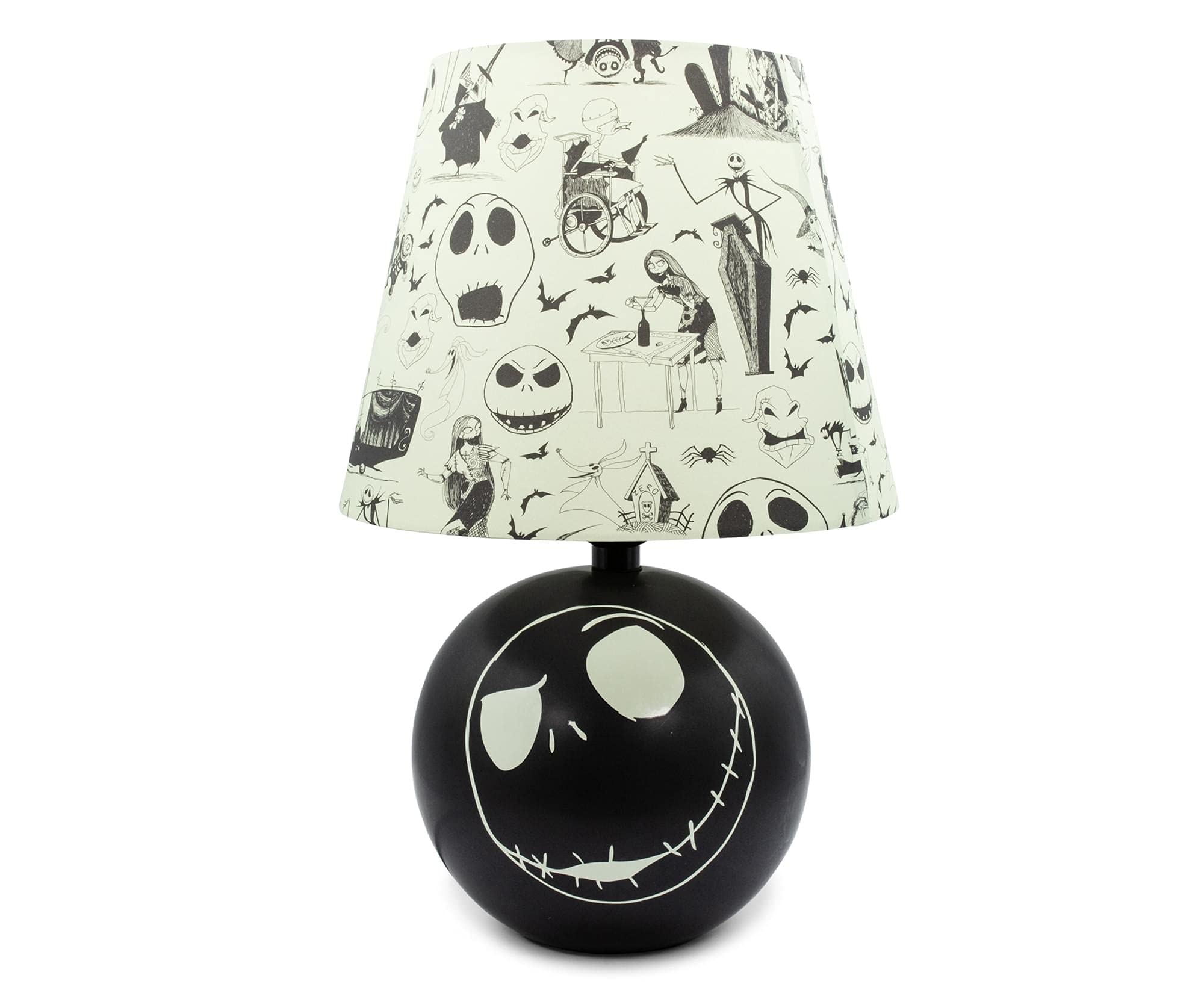 Ukonic Jack Skellington Table Lamp - 14in LED Light, Ceramic, Black - Nightstand Decor for Bedroom & Living Room