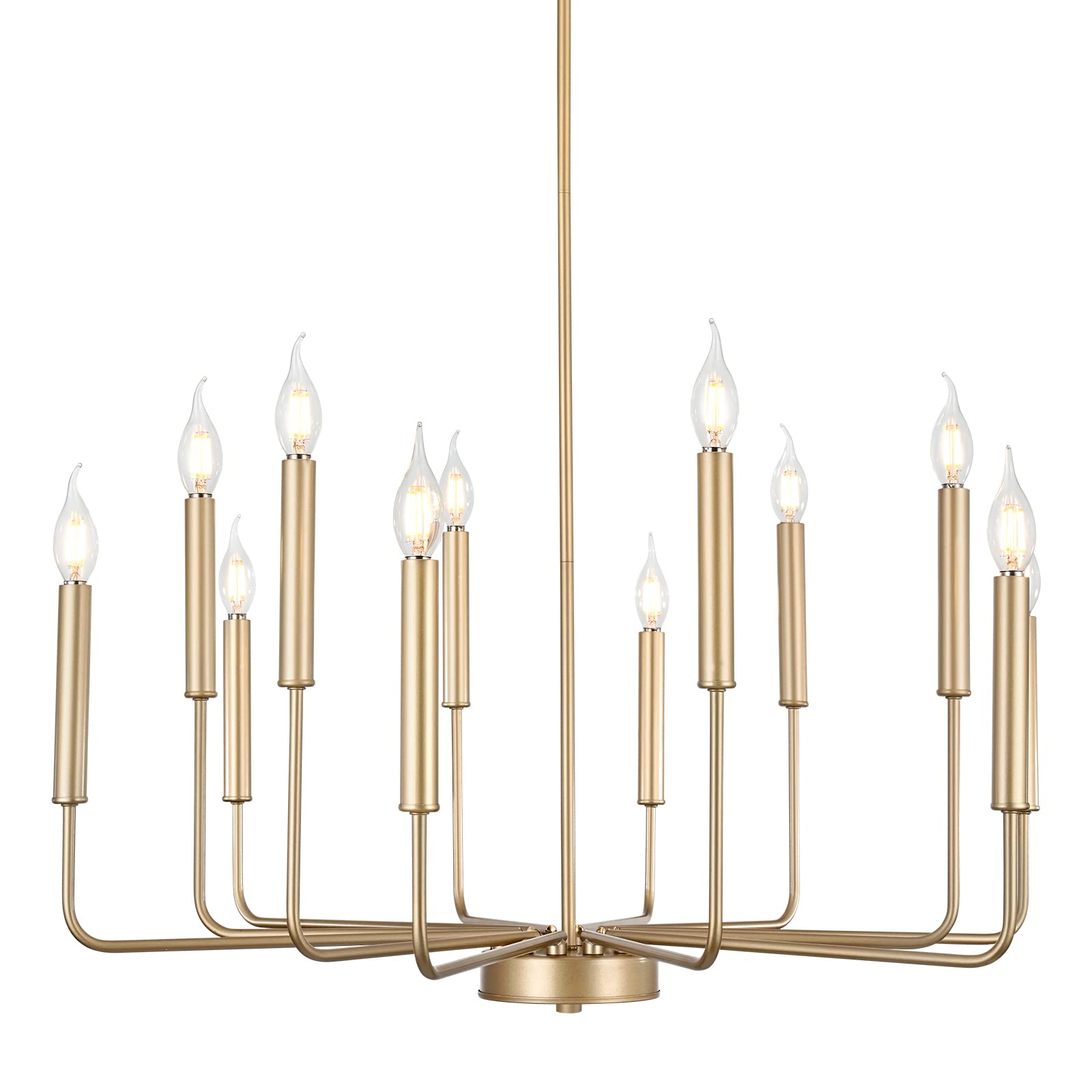 Woknos Modern Gold Farmhouse Chandeliers, 12-Light Industrial Metal Chandelier Lighting, Classic Candle Hanging Pendant Light Fi