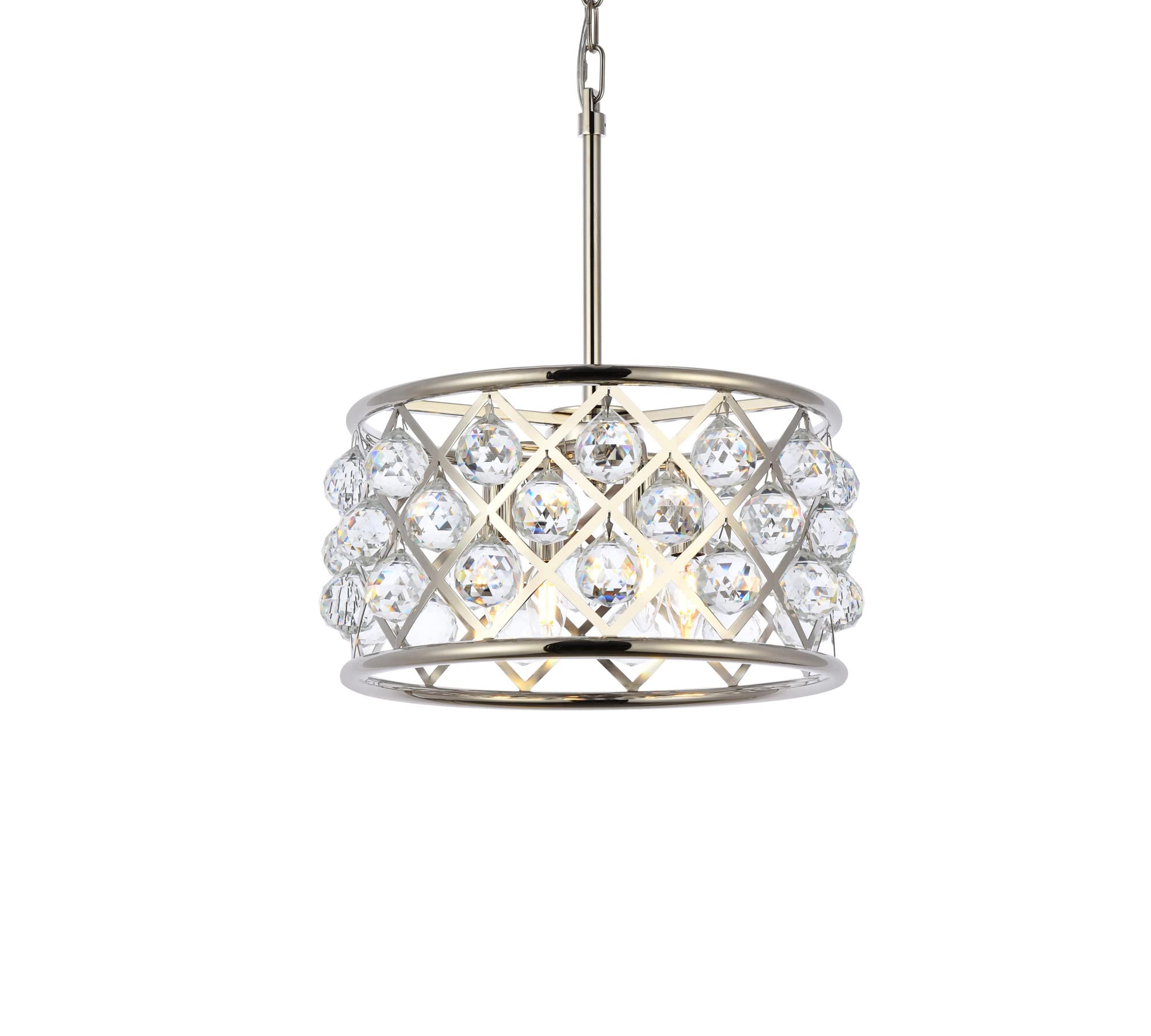Elegant Lighting Madison Collection 4-Light Pendant Lamp, 16in Depth x 9in Height, Polished Nickel Finish, Crystal, Model 1214D16PN/RC