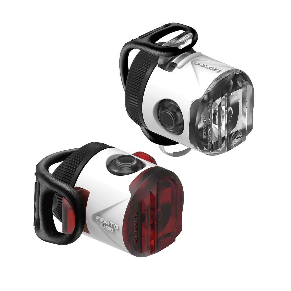 Lezyne Femto USB Drive Bicycle Light Set, Front and Rear Pair, White/Red LED, Road, Mountain, Gravel Bike, Flashing, USB Recharg