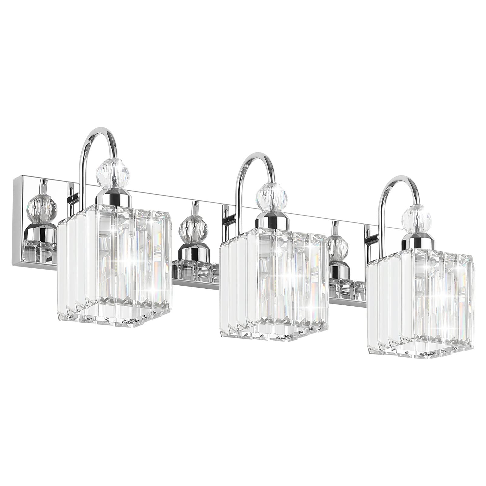 Ralbay Chrome Crystal Bathroom Vanity Light 3-Light Stainless Steel 8607 Square-Chrome 24in  Modern Fixture