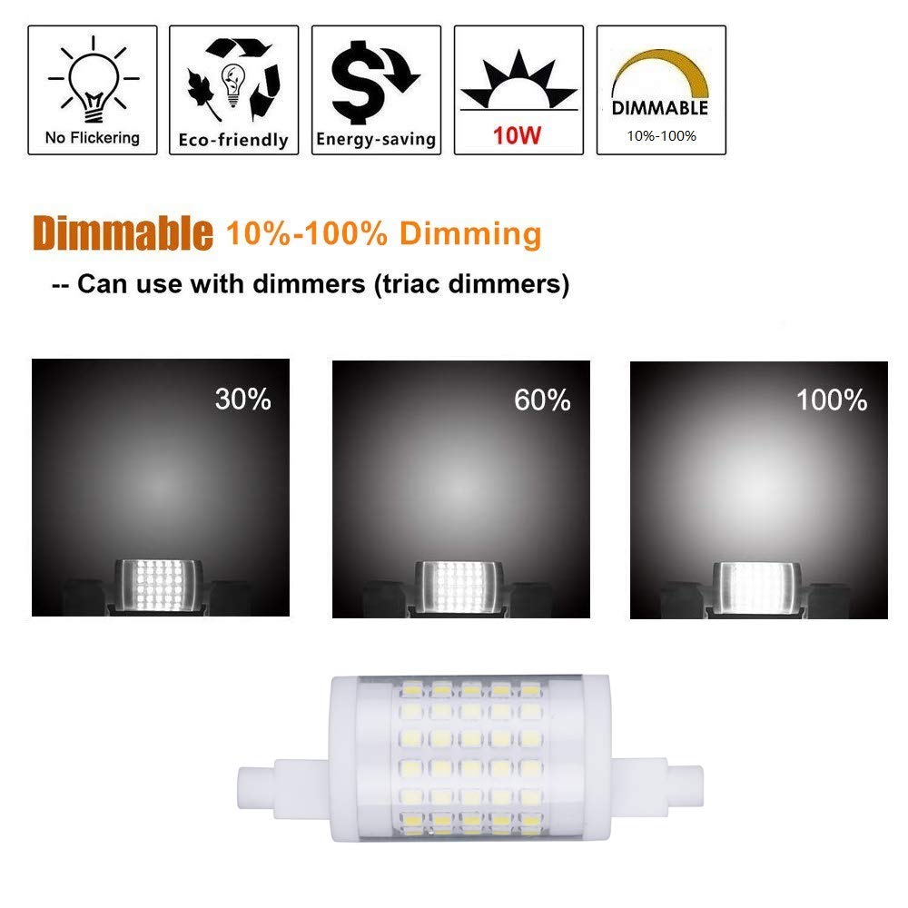 Familite R7S Led Bulb 78Mm, 10W Dimmable J78 Flood Light, 100W Halogen T3 Replacement, Cool White 6000K, Pack Of 2