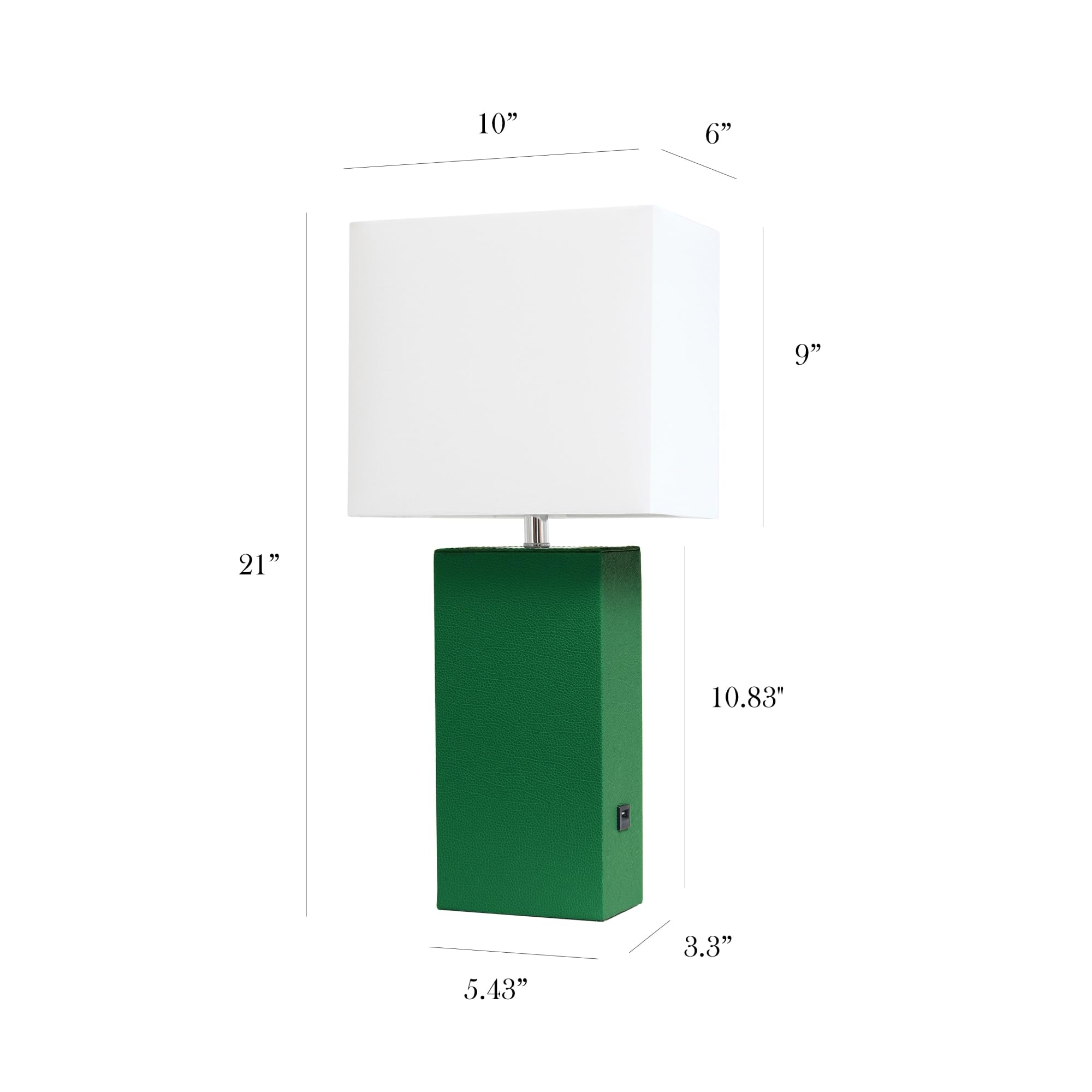 Elegant Designs Lt1053-Grn Modern Leather Usb And White Fabric Shade Table Lamp, Green (Pack Of 1)