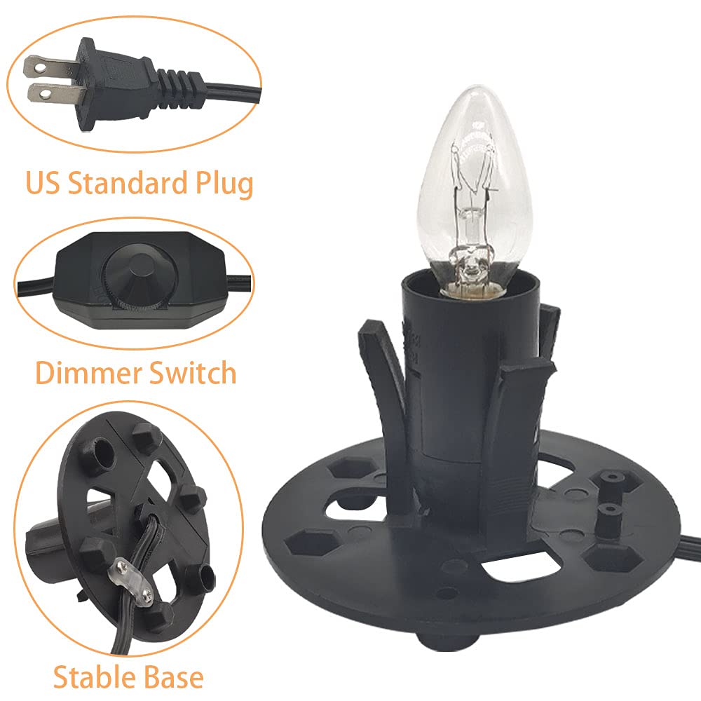 New Orange Heart Himalayan Salt Lamp Replacement Cord with Dimmer, 6FT, Black, Includes 6-Pack 15W E12 Halogen Bulbs, Model SLCR6B006