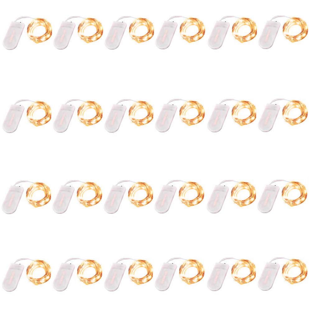24 Pack Fairy Lights Battery Operated 6.6ft 20 Led Mini String Lights Silver Wire Starry Lights for DIY Wedding Party Festival Halloween Christmas (Yellow)