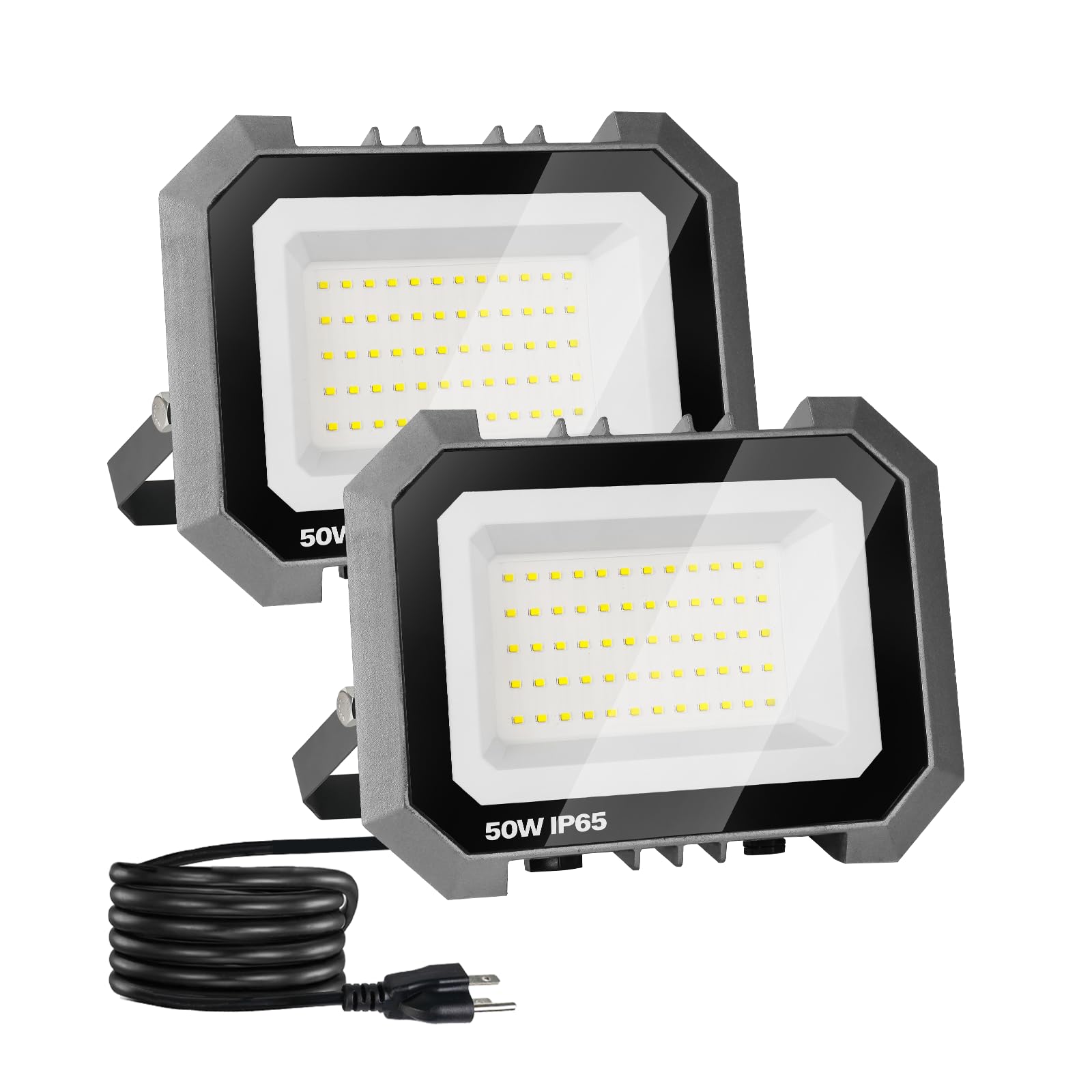 Leddictive 2 Pack LED Flood Lights Outdoor, 50W 5000LM Super Bright Floodlight Outside Work Light with 5.9FT Plug, IP65 Waterpro