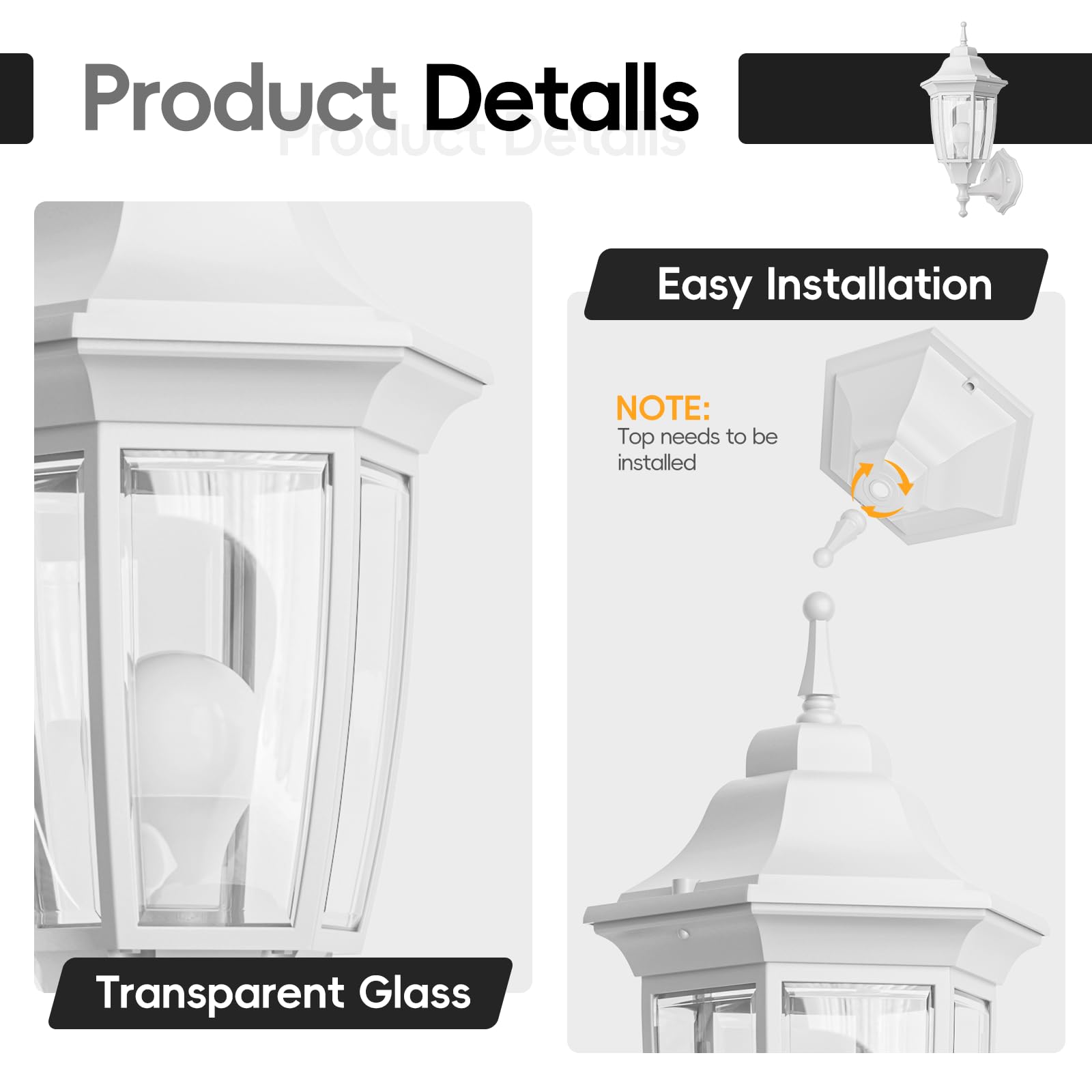 Emart Dusk To Dawn Outdoor Porch Light, Exterior Anti-Corrosion, Waterproof Aluminum & Glass Shades Wall Lamp Fixture, Modern Sc
