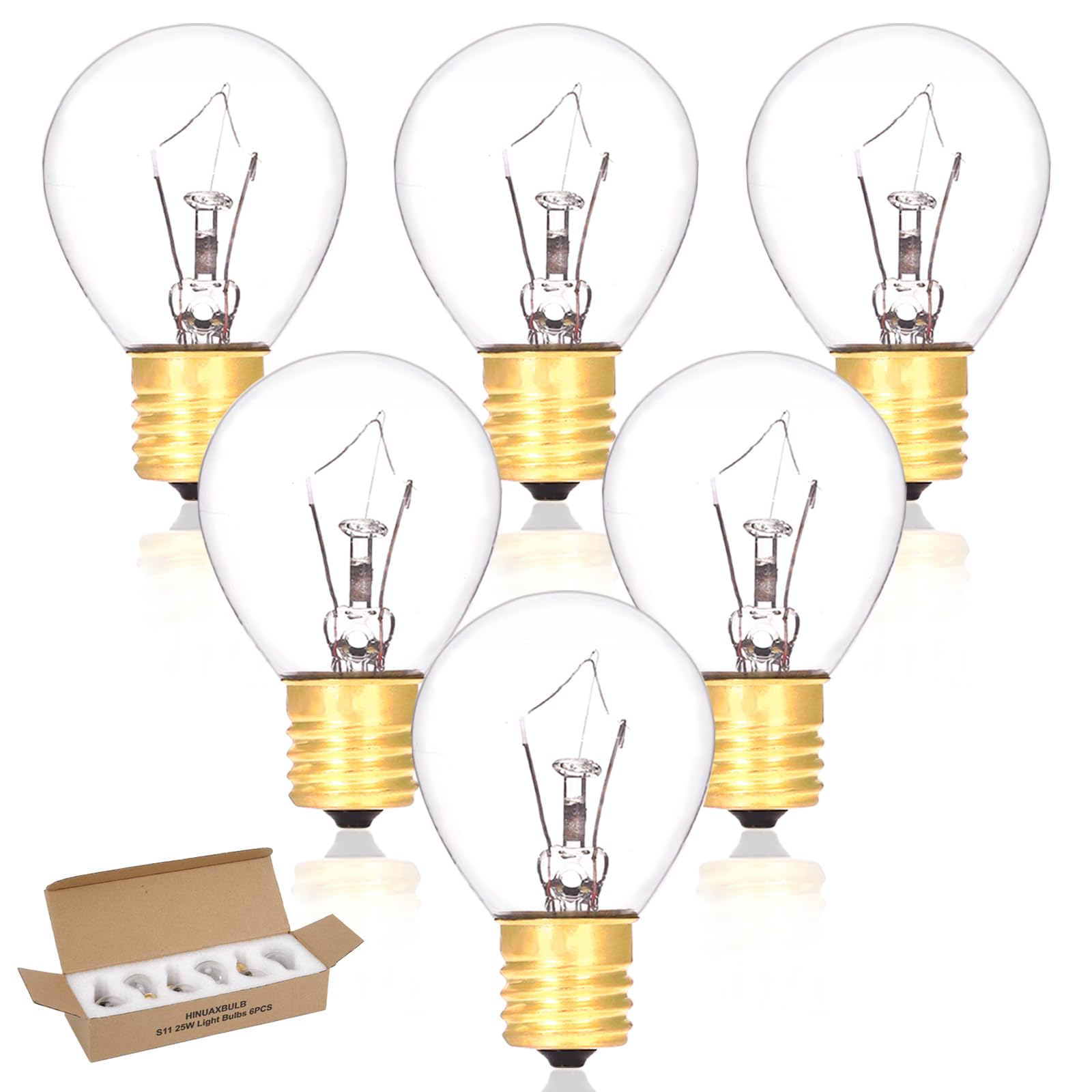 Hinuaxbulb 6 Pack Lava Lamp Bulbs 25 Watt 120V S11 Replacement Light Bulb E17 Standard Base For Glitter Lamps Refrigerator Micro