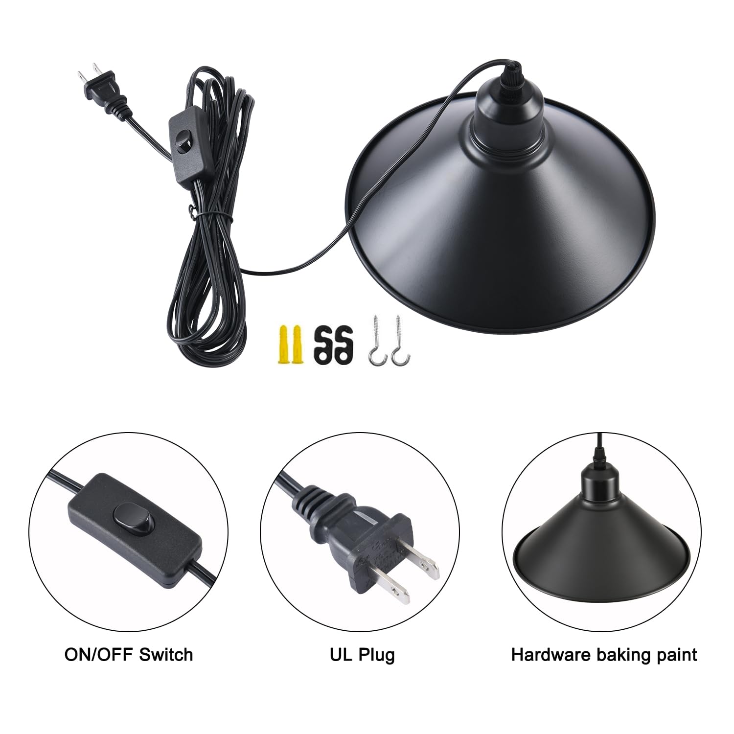 Aojunsansan Black Plug In Pendant Light, 2 Pack Industrial Hanging Lamp Black Vintage Pendant Lighting Fixtures With 15Ft Cord O