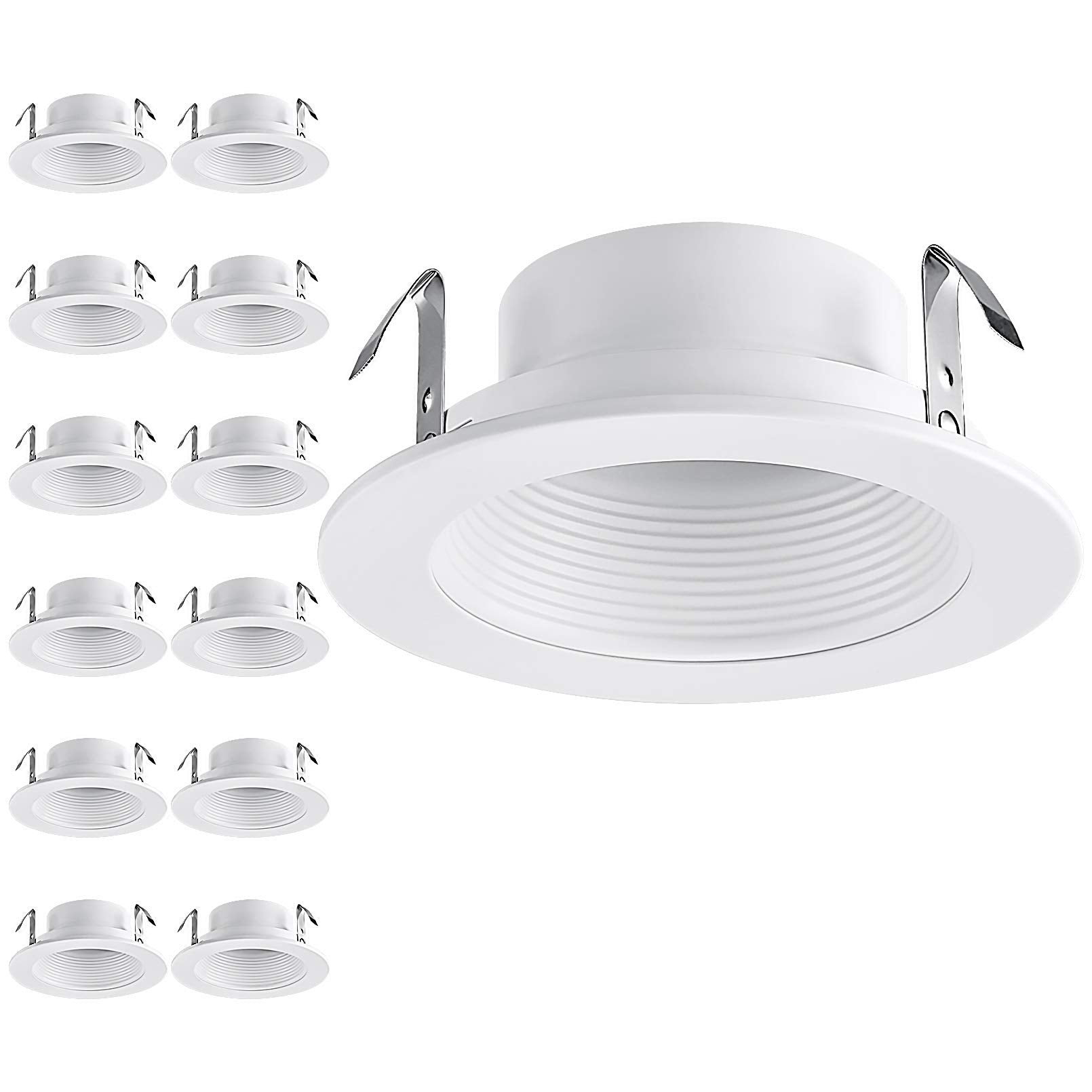 TORCHSTAR 12-Pack 4 Inch Classic White Recessed Light Trim, Metal Can Light Trim, Step Baffle with Ring, Fit Halo/Juno Remodel R