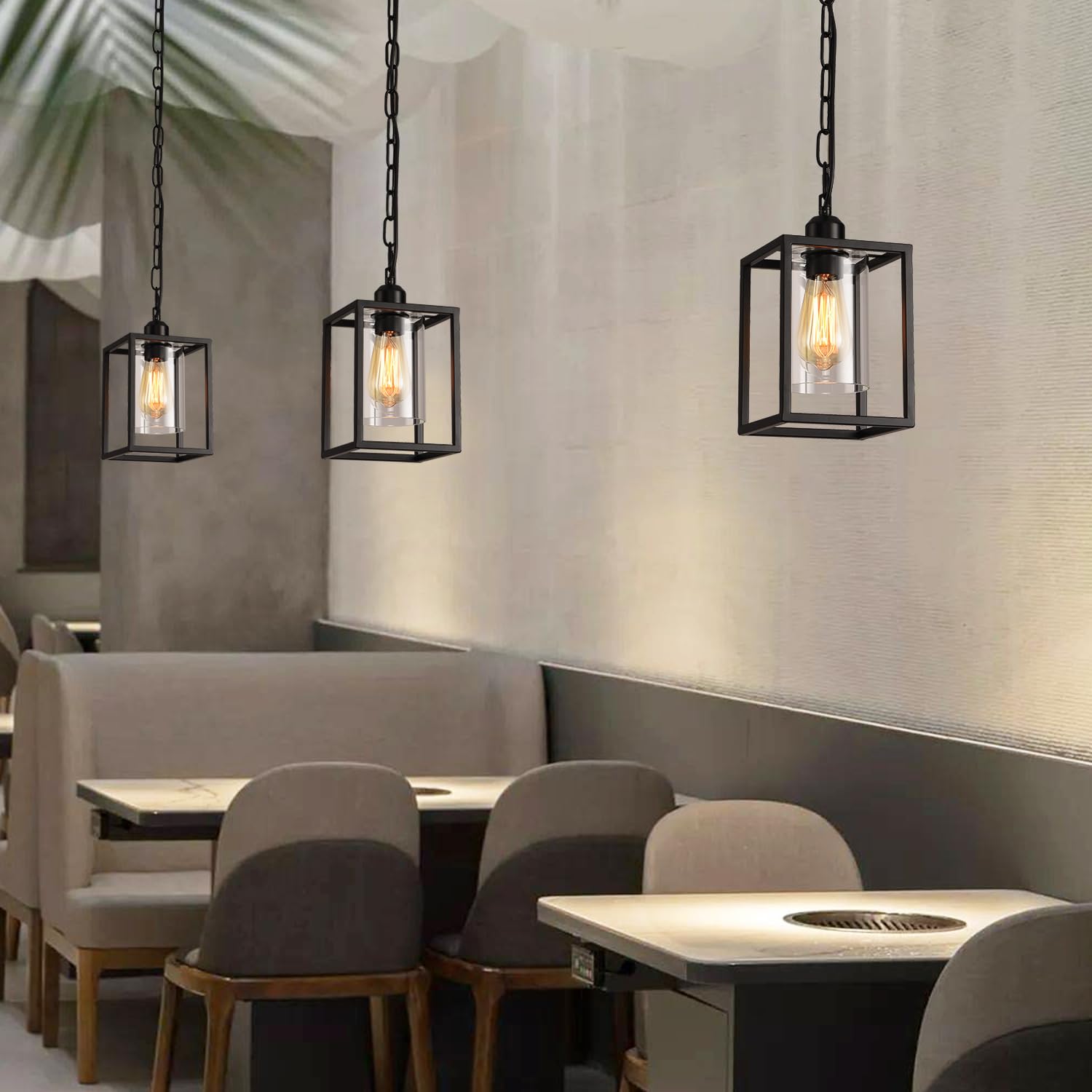 3 Pack Farmhouse Pendant Light Black Metal Frame Hanging Light Fixture With Clear Glass Shade  Adjustable Chains Industrial Mini Pendant Lighting For Kitchen Island Entryway Porch Foyer