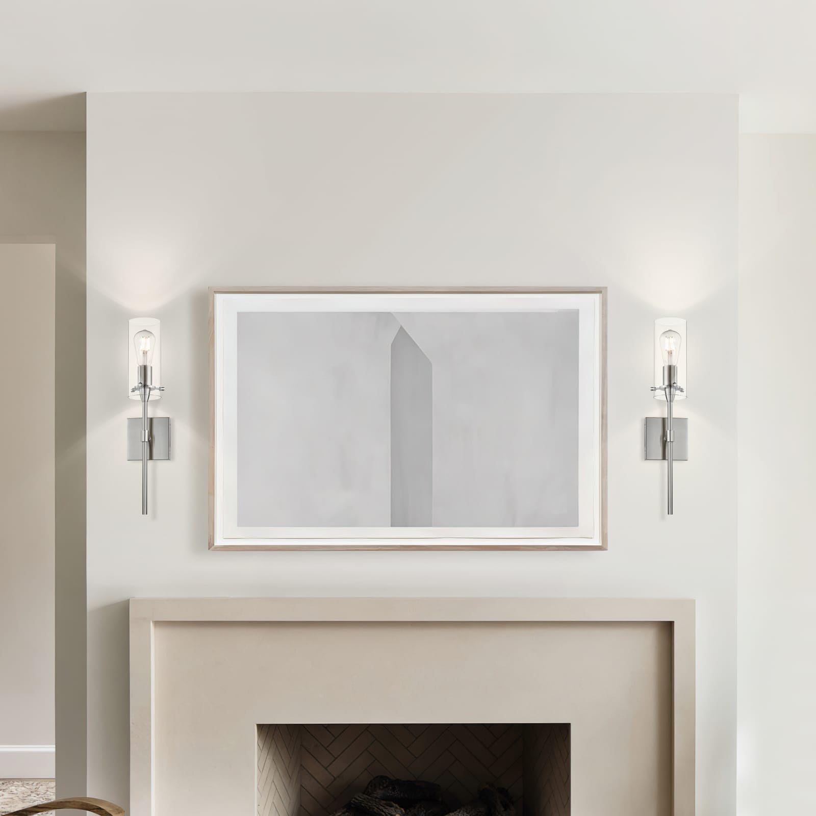 Xinbei Lighting Modern Brushed Nickel Wall Sconces Set Of 2, Clear Glass Iron Indoor Vanity Lighting For Bathroom & Hallway